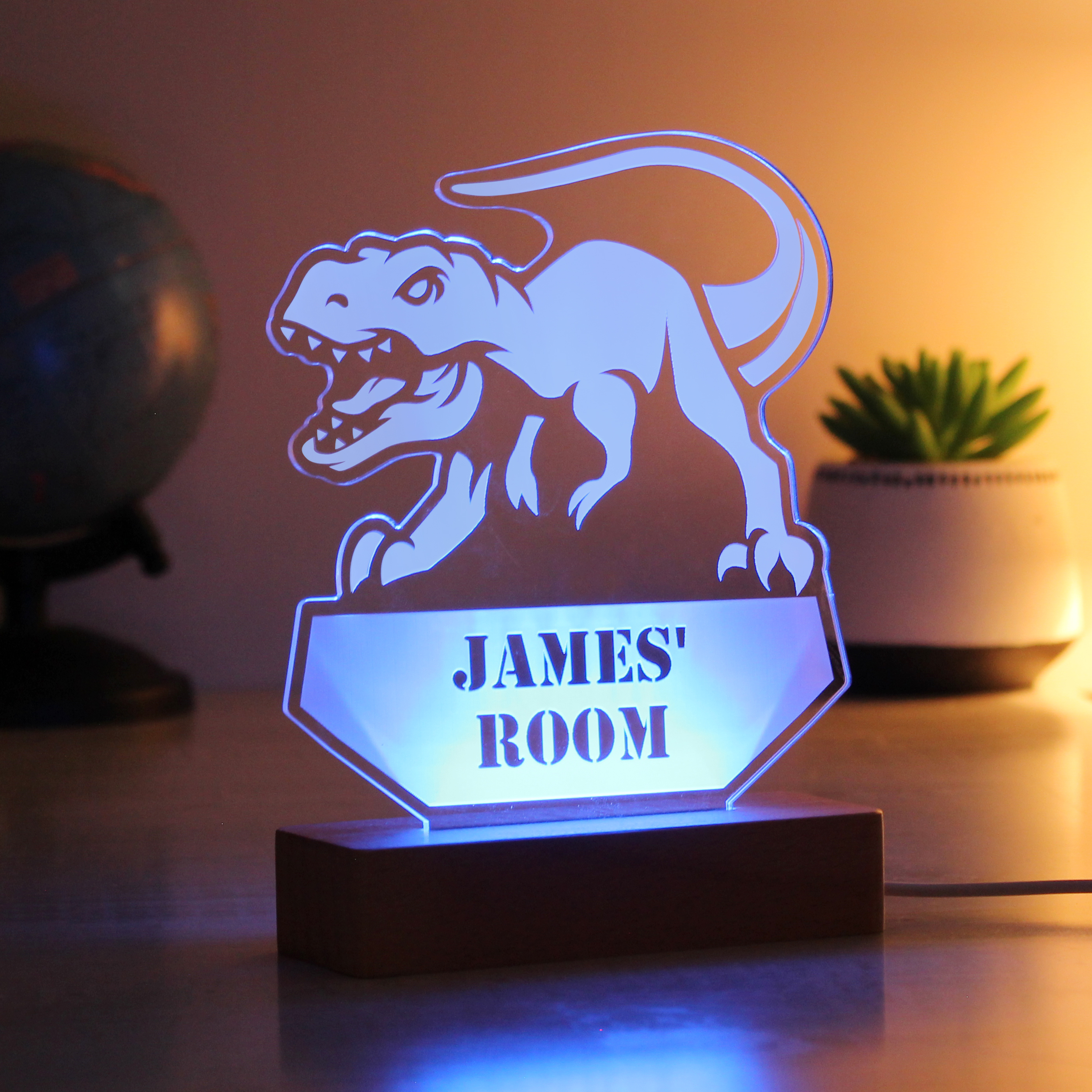 Personalised Dinosaur Wooden Based LED Light