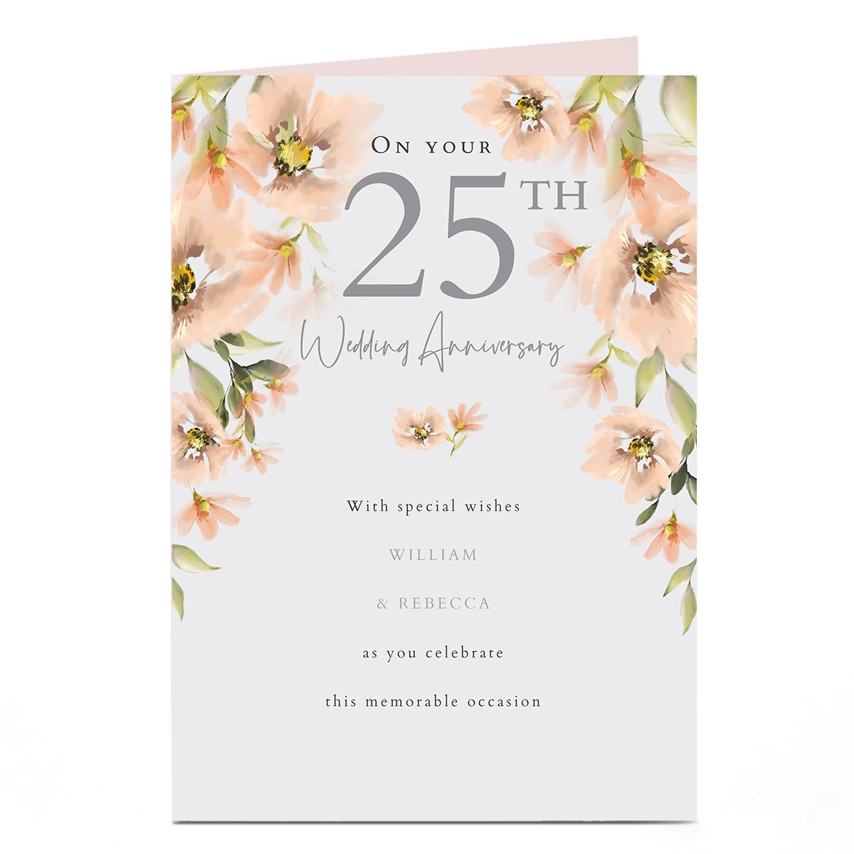 Personalised 25th Anniversary Card - Peach Flowers