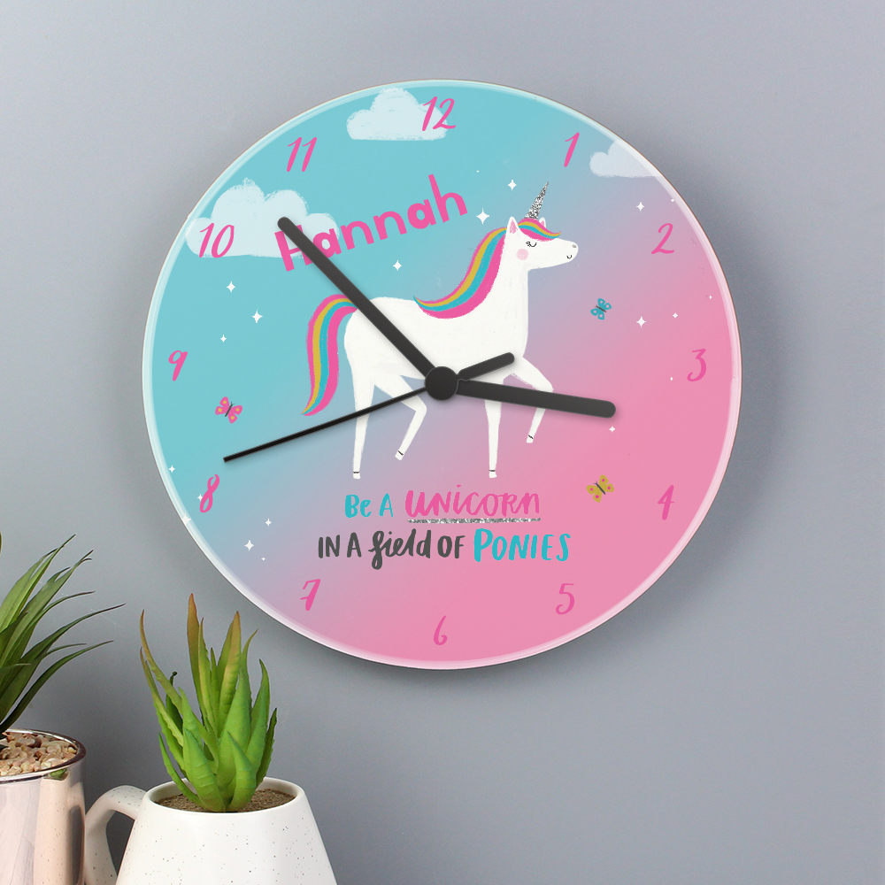 Personalised Wooden Clock - Unicorn
