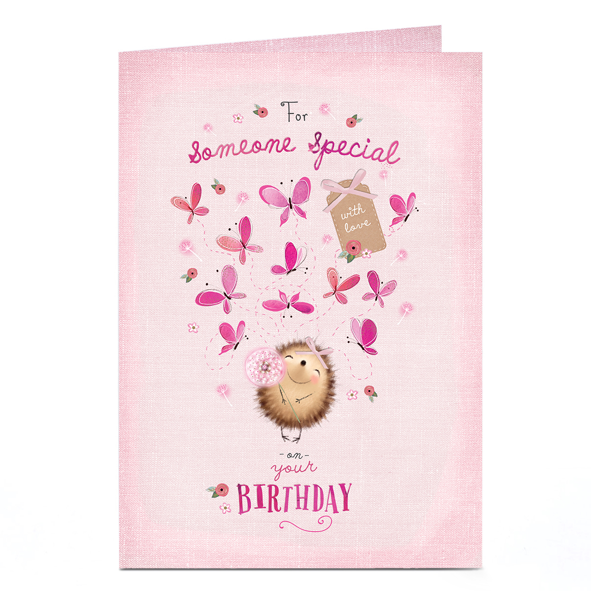 Birthday Card - Pink Hedgehog Butterflies, Someone Special 