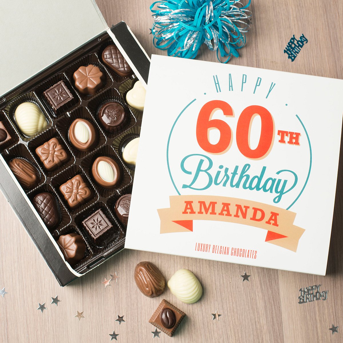 Personalised Belgian Chocolates - Happy 60th Birthday