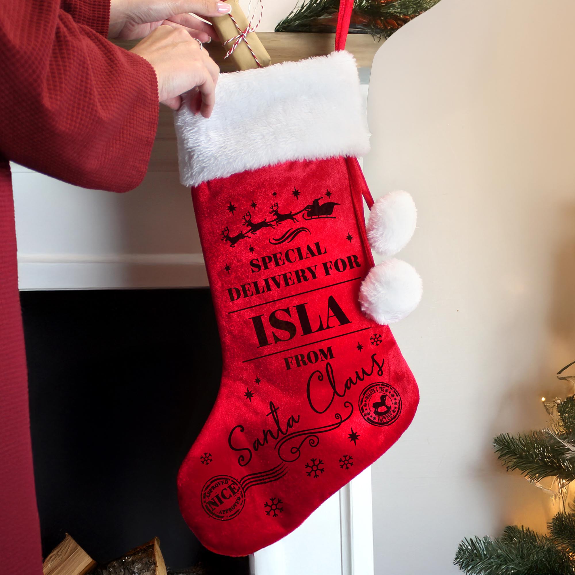 Personalised Special Delivery Red Stocking,  Personalised Special Delivery Red Stocking