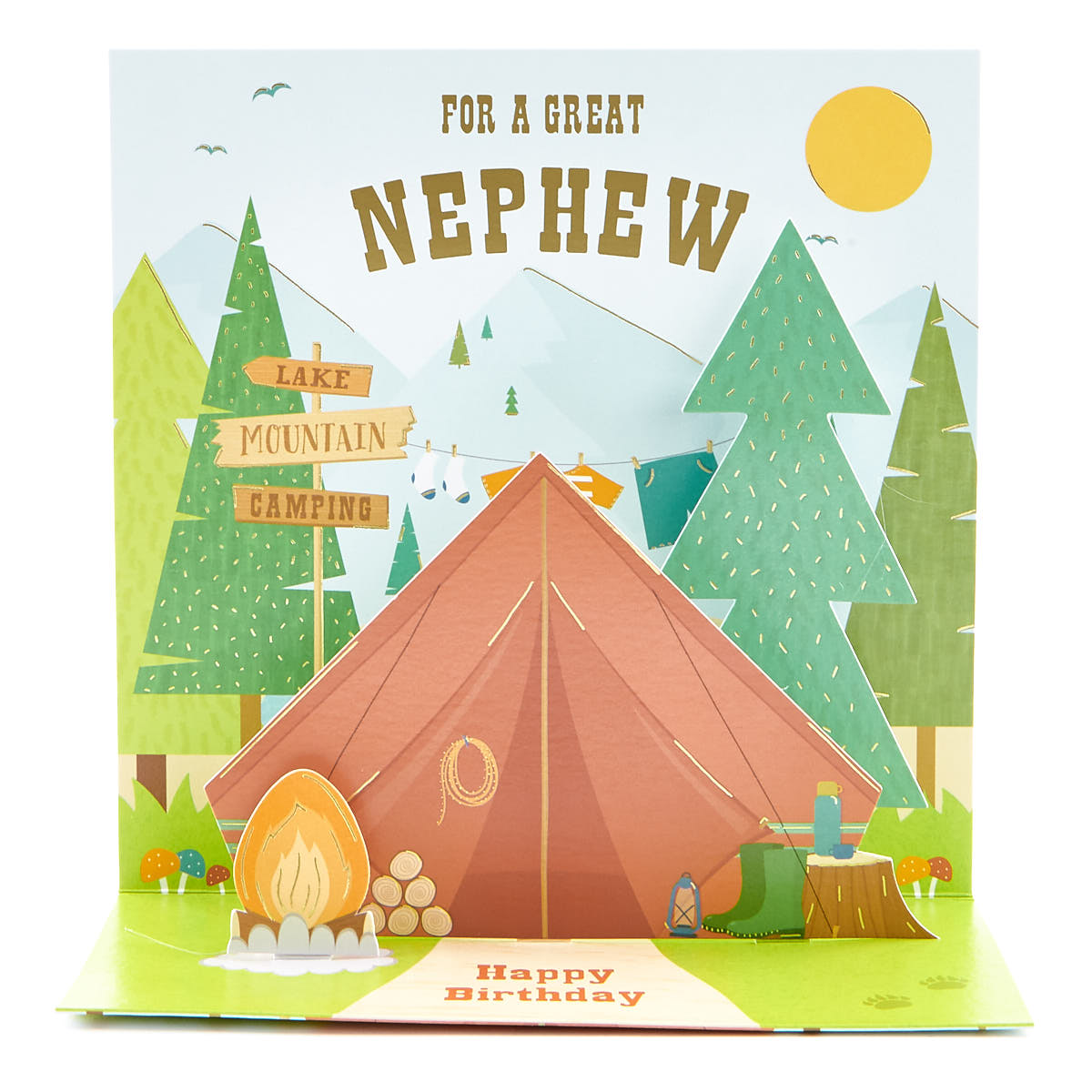 VIP Collection Birthday Card - Nephew Camping Pop-Up