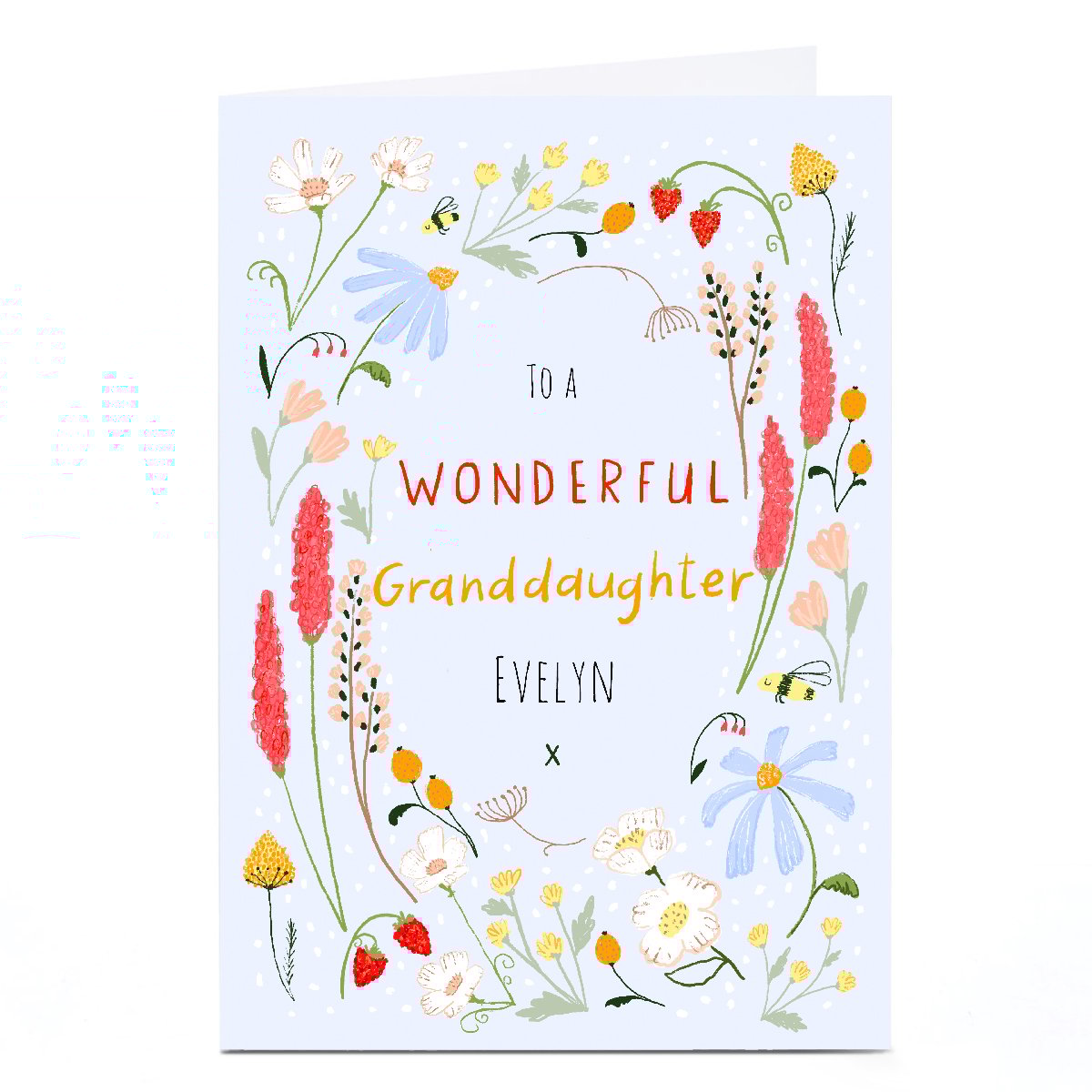 Personalised Emma Valenghi Birthday Card - Blue Floral, Granddaughter