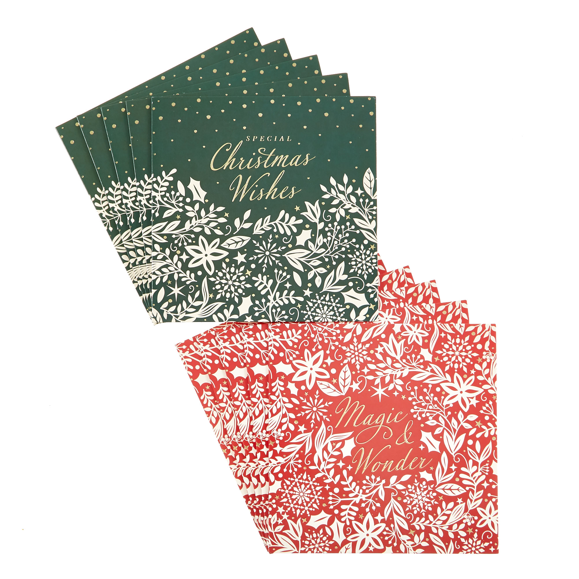 16 Charity Christmas Cards - Red & Green Leaves (2 Designs)