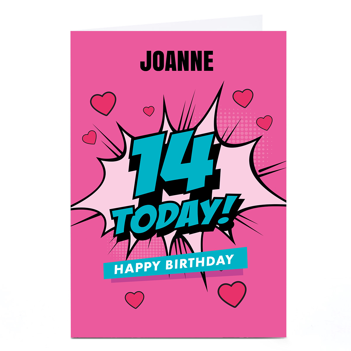 Personalised Hello Munki 14th Birthday Card - Pink Comic