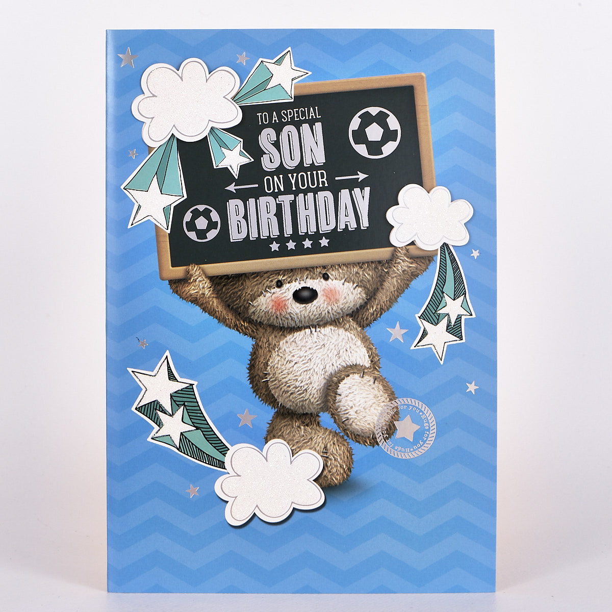 Hugs Birthday Card - Son Bear Sign