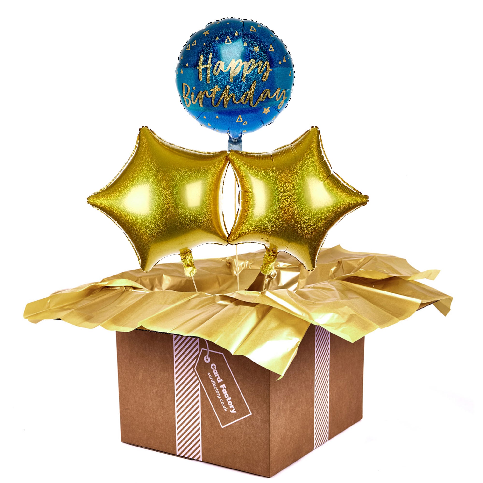 Blue & Gold Happy Birthday Balloon Bouquet - DELIVERED INFLATED!