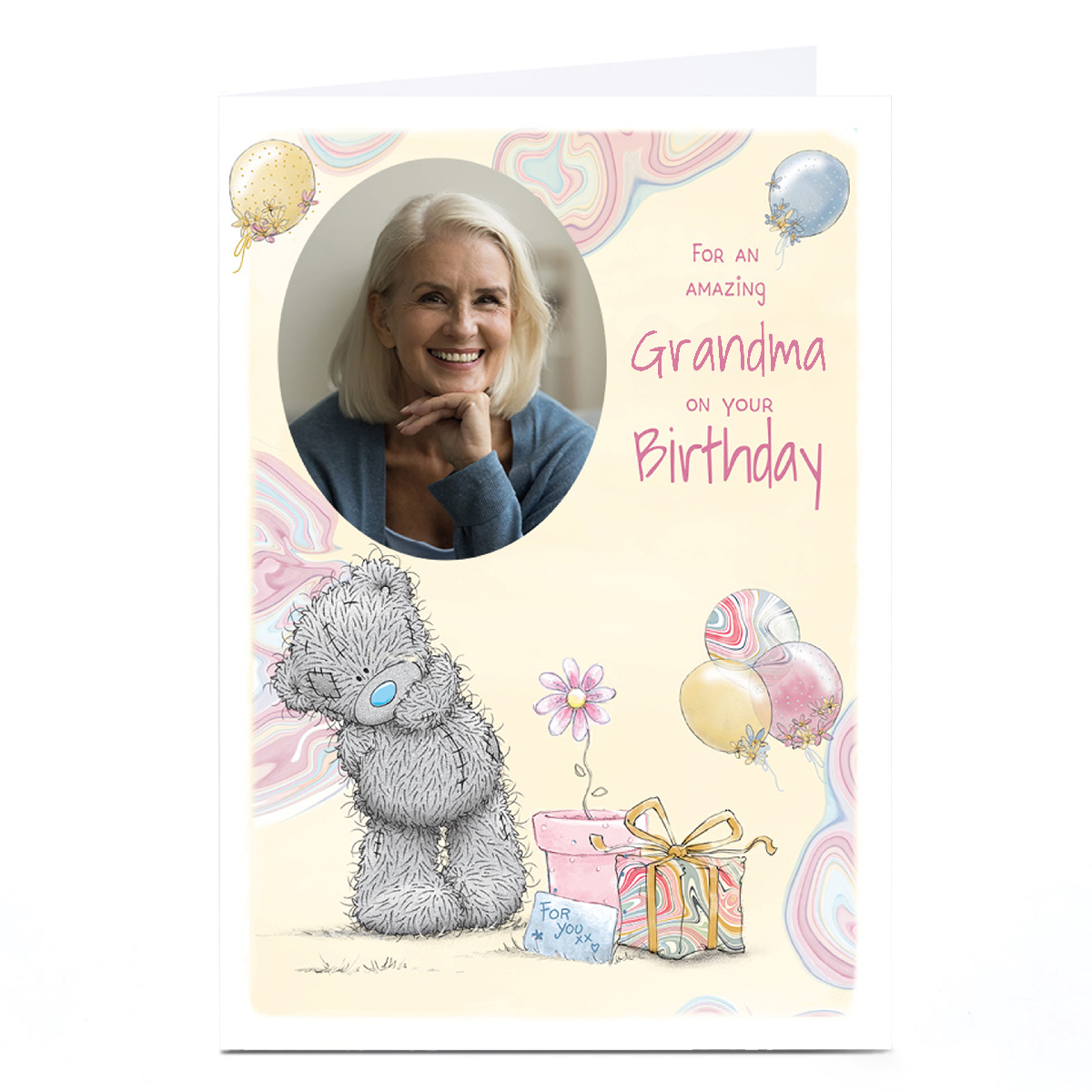 Photo Tatty Teddy Birthday Card - Floating Balloons, Amazing Grandma