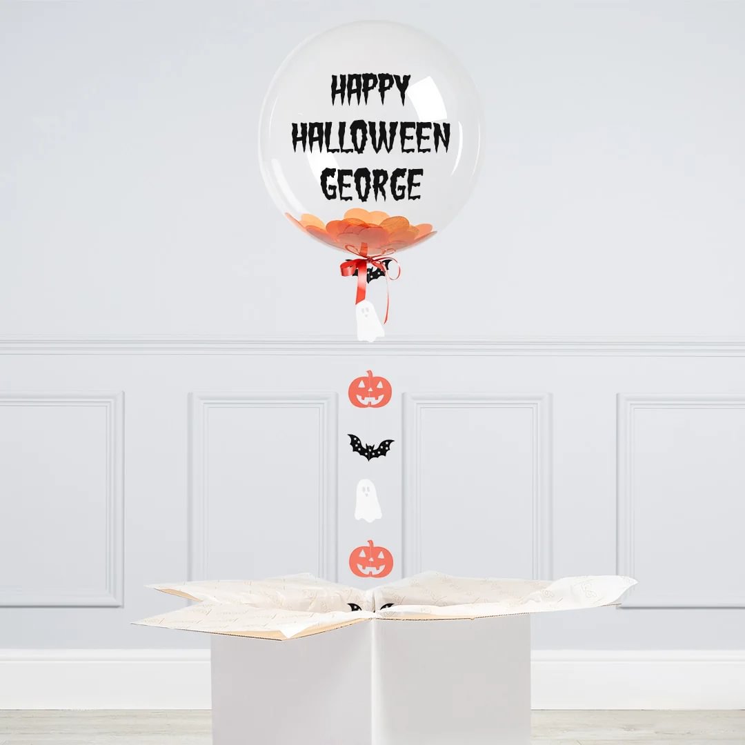 Personalised Halloween Spiders & Pumpkins Confetti Bubble Balloon - Delivered Inflated!