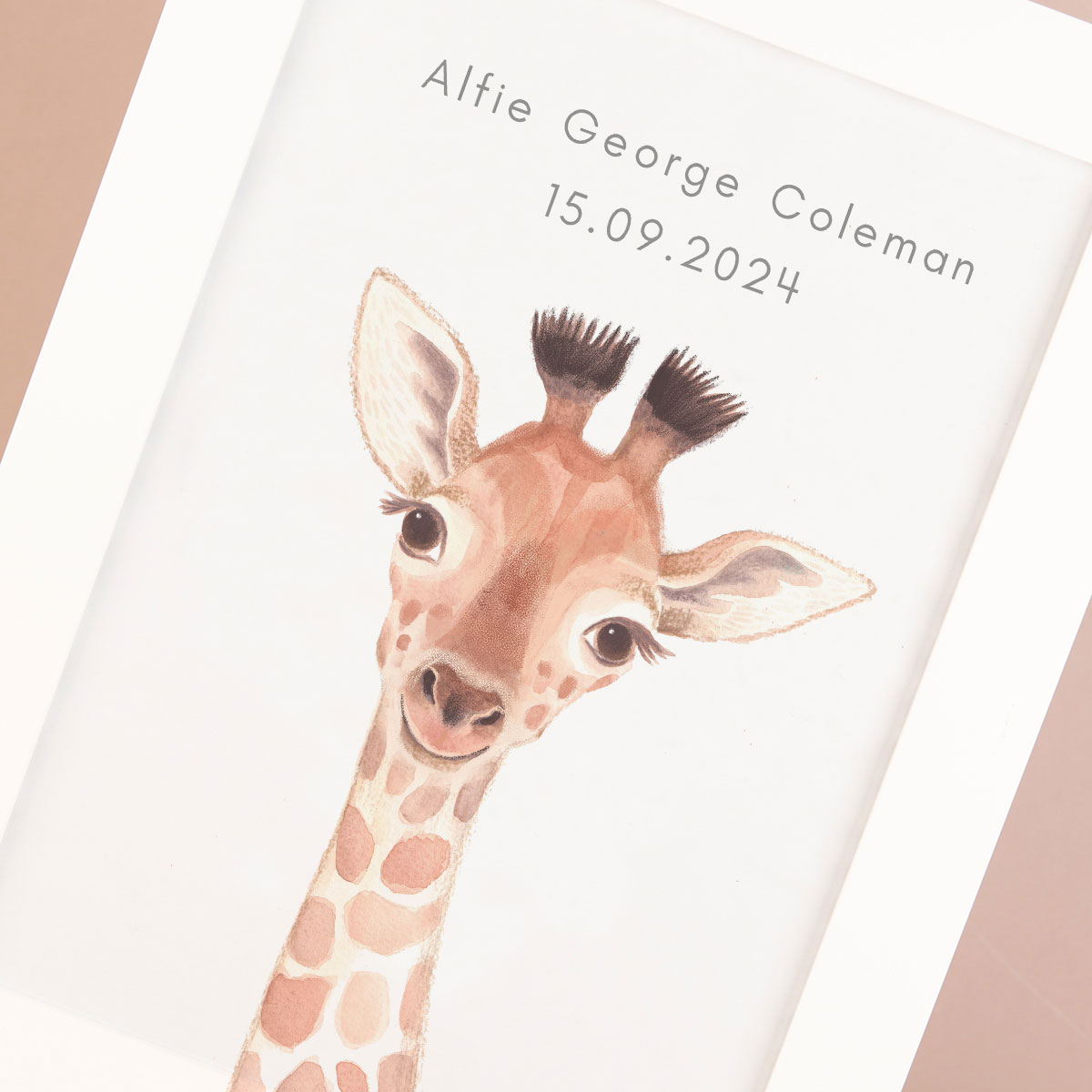 Personalised New Born Giraffe Framed Print