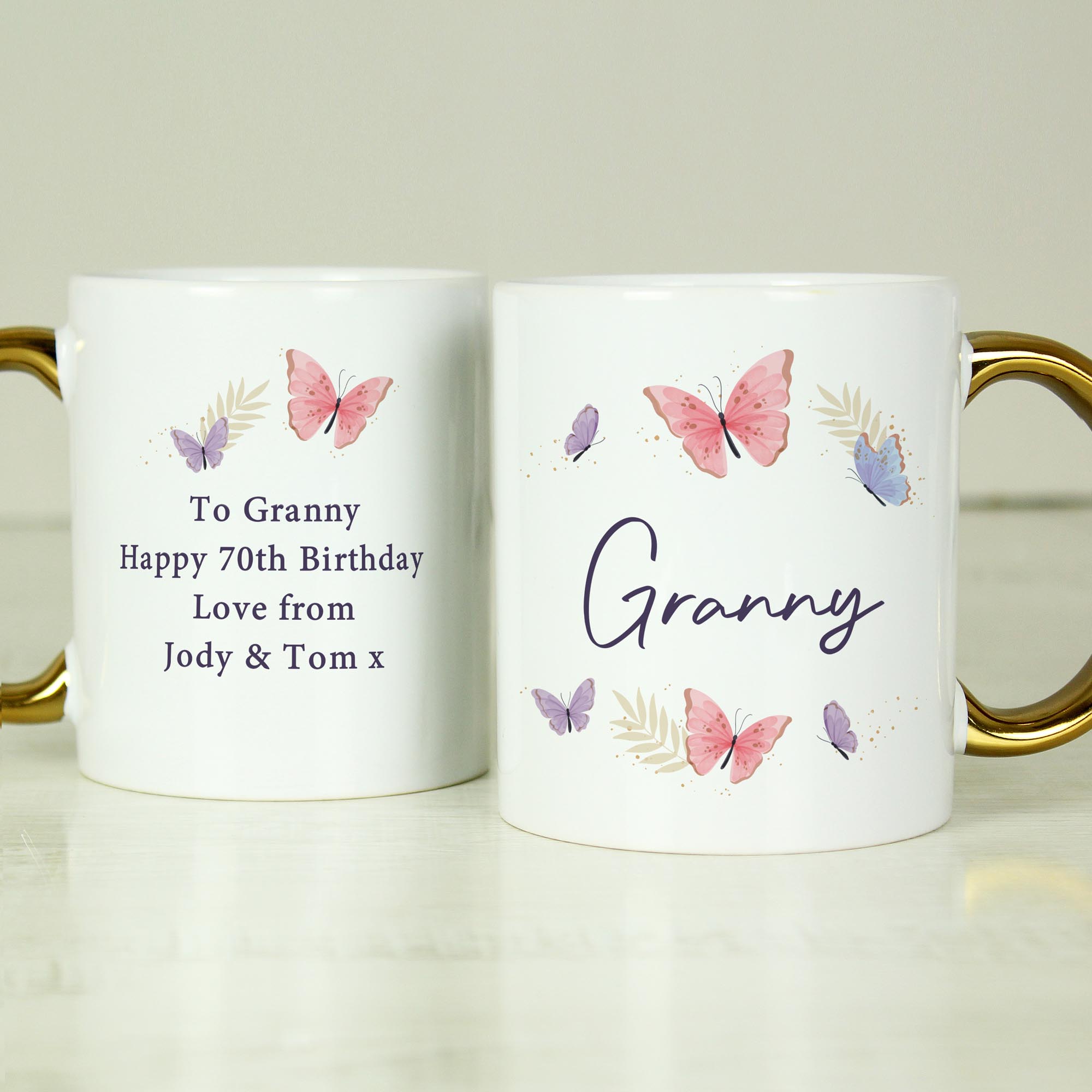 Personalised Butterfly Gold Handled Mug