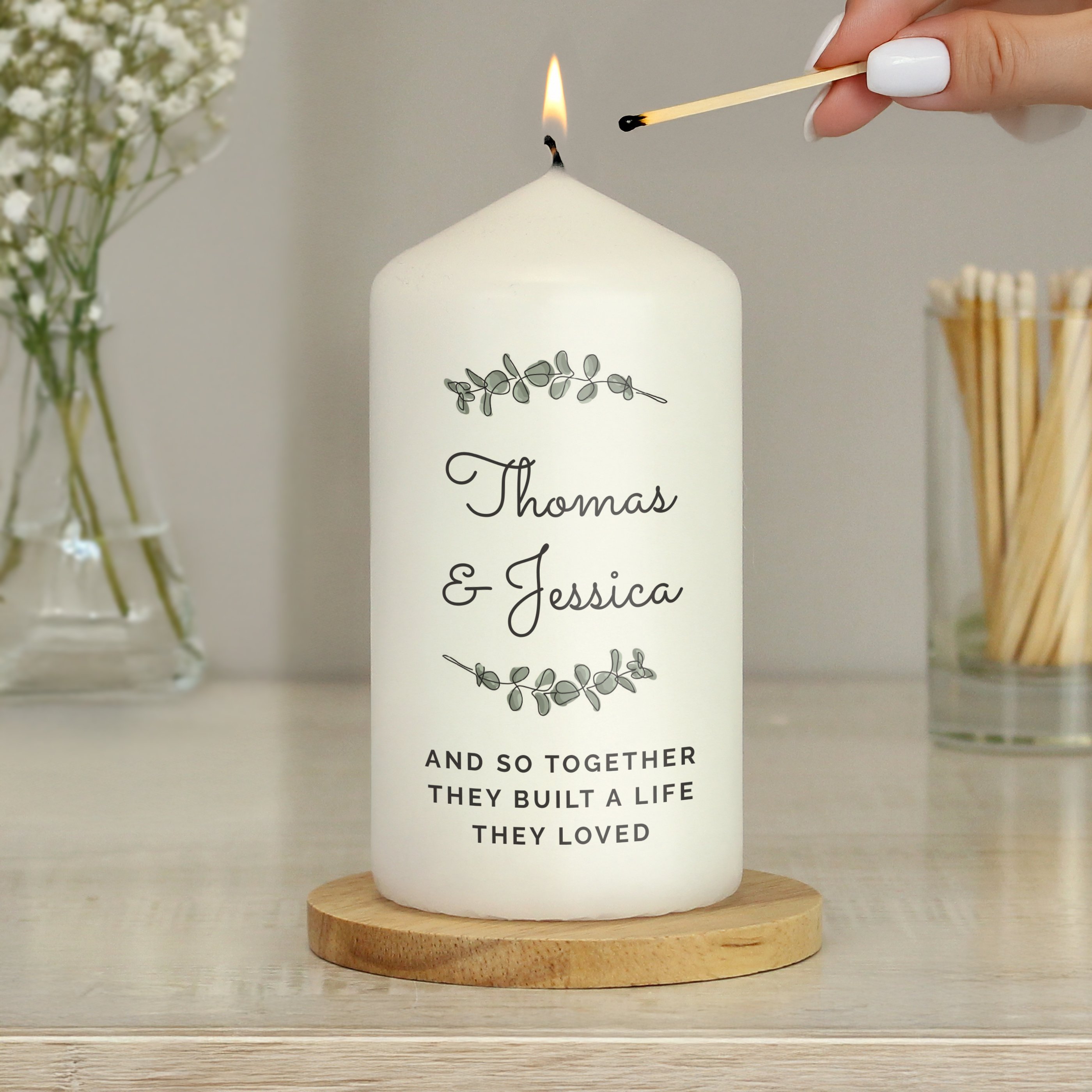 Personalised Botanical Pillar Candle
