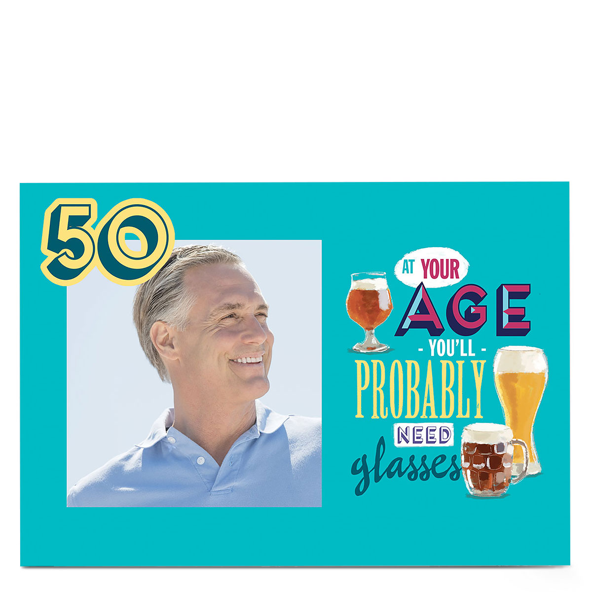 Photo 50th Birthday Card - Beer Glasses