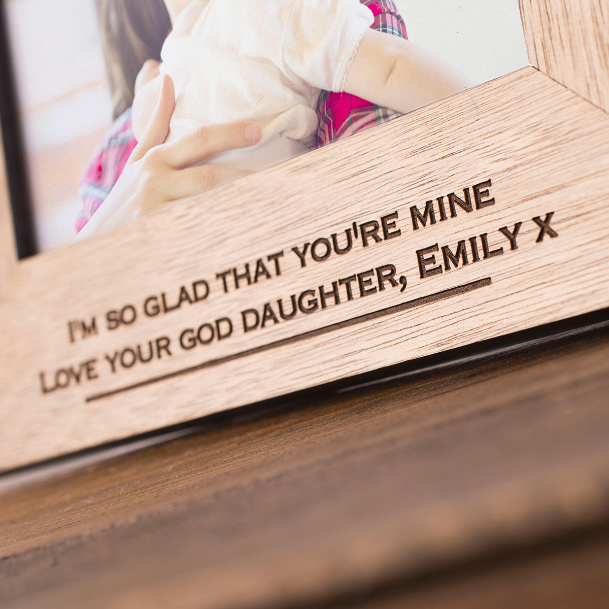 Personalised Engraved Wooden Photo Frame - Godmother