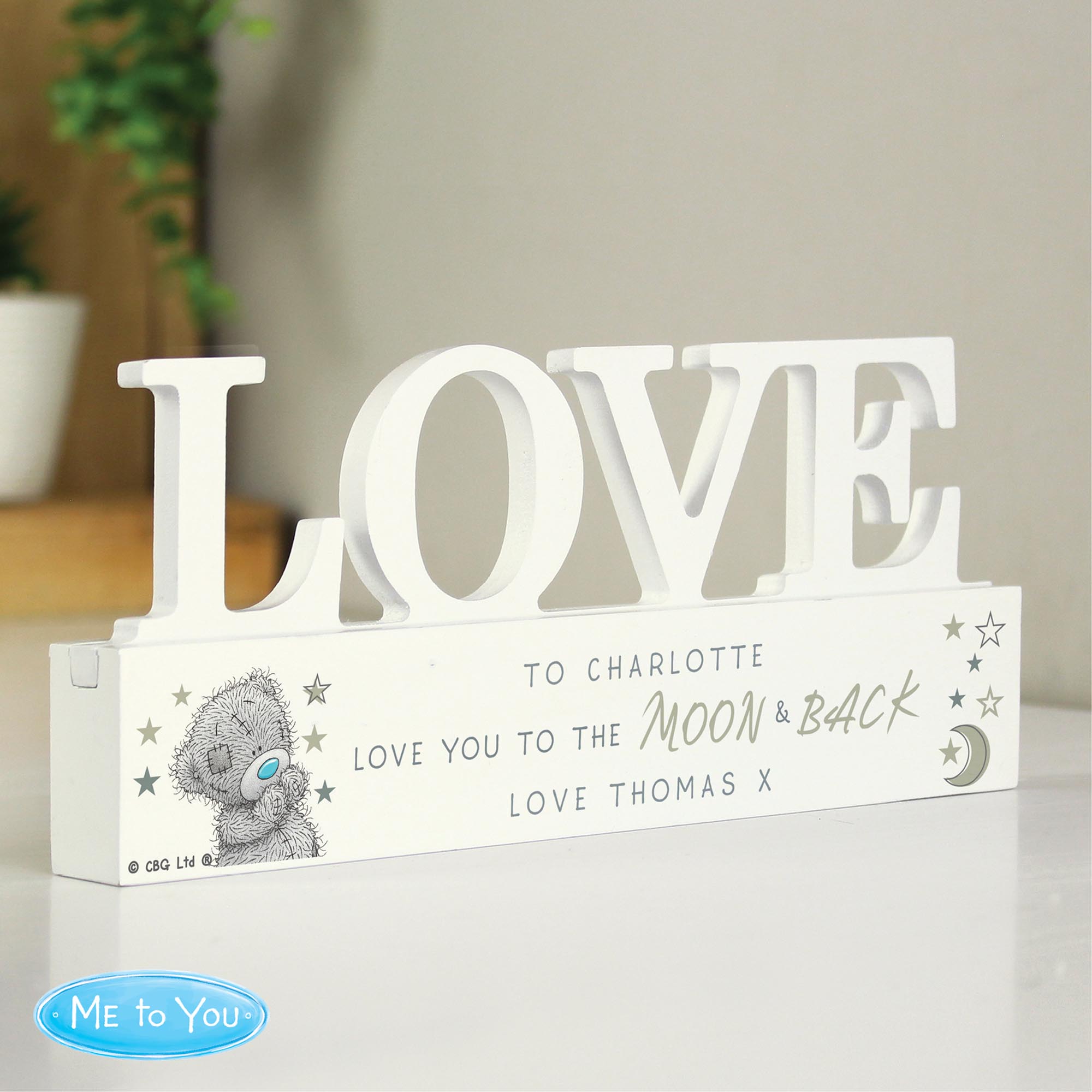 Personalised Me To You Moon & Back Wooden Love Ornament