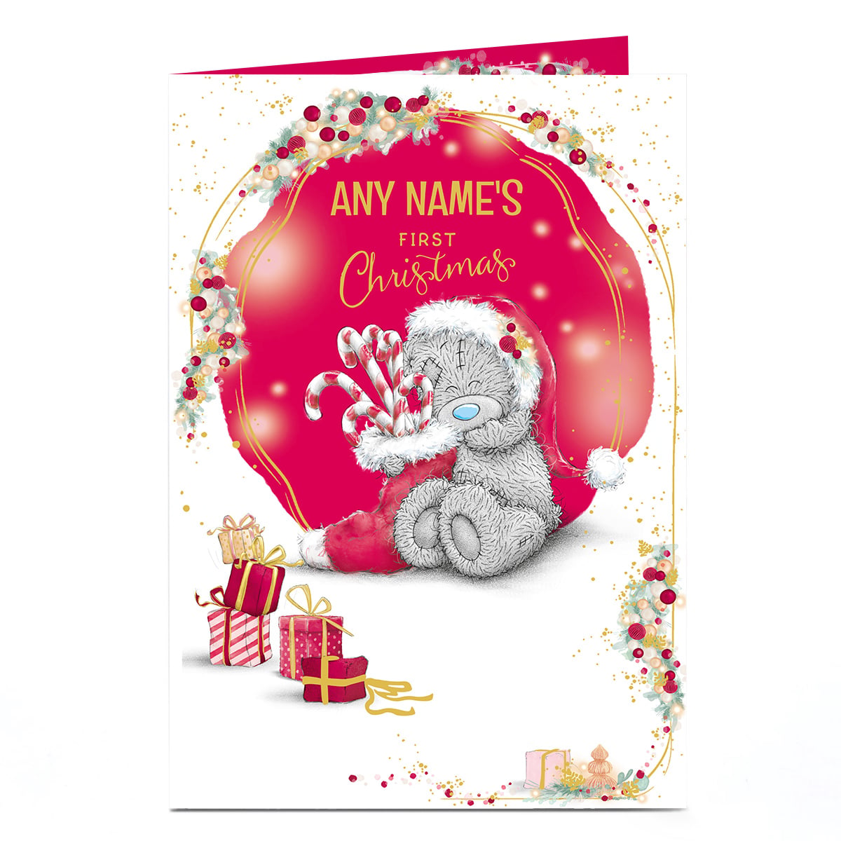 Personalised Tatty Teddy Christmas Card - Baby's First Christmas, Any Name