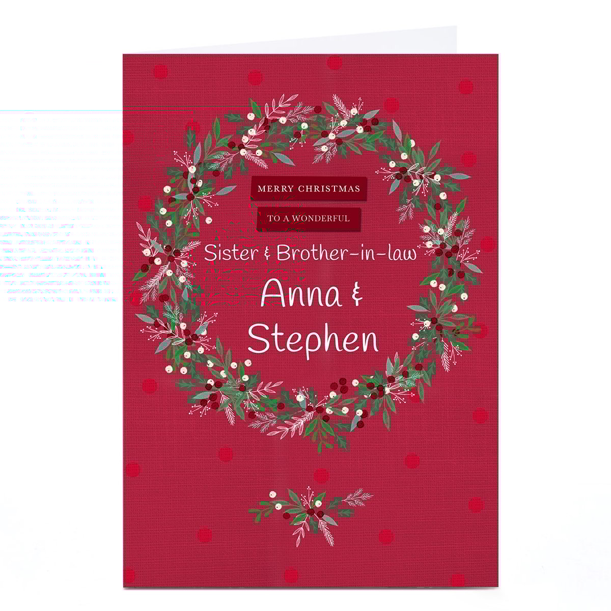 Personalised Kerry Spurling Christmas Card - Red Wreath Merry Christmas To a Wonderful