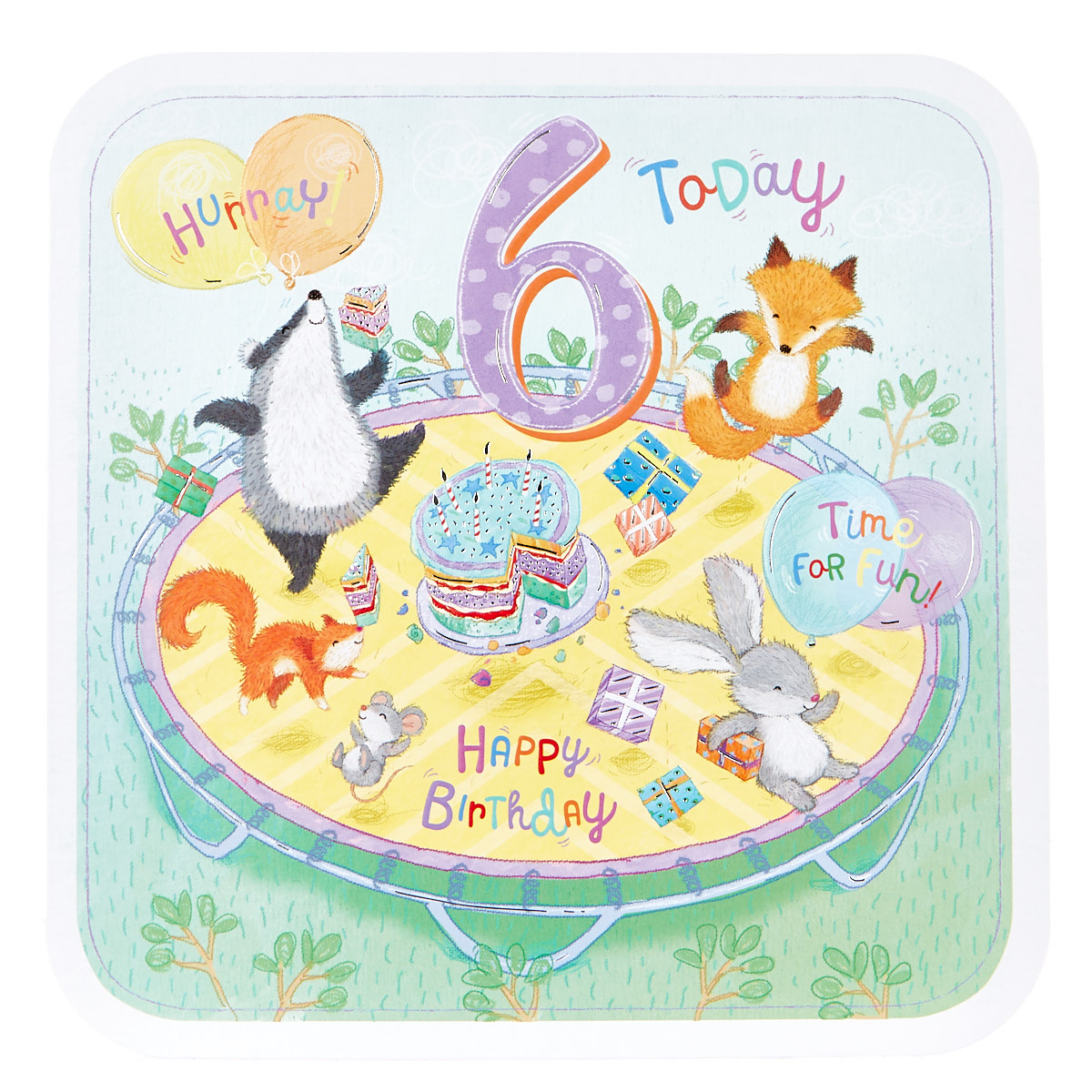 Platinum Collection 6th Birthday Card - Woodland Animal Party