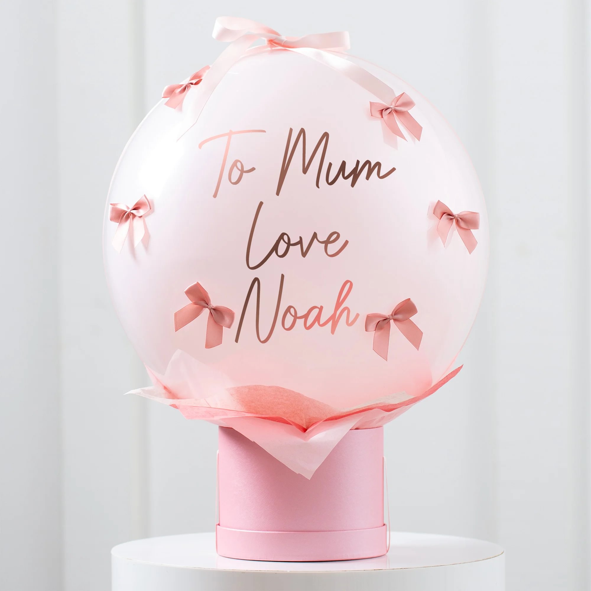 Personalised Mother's Day Bubble Orb Hat Box Balloon Package - Delivered Inflated!