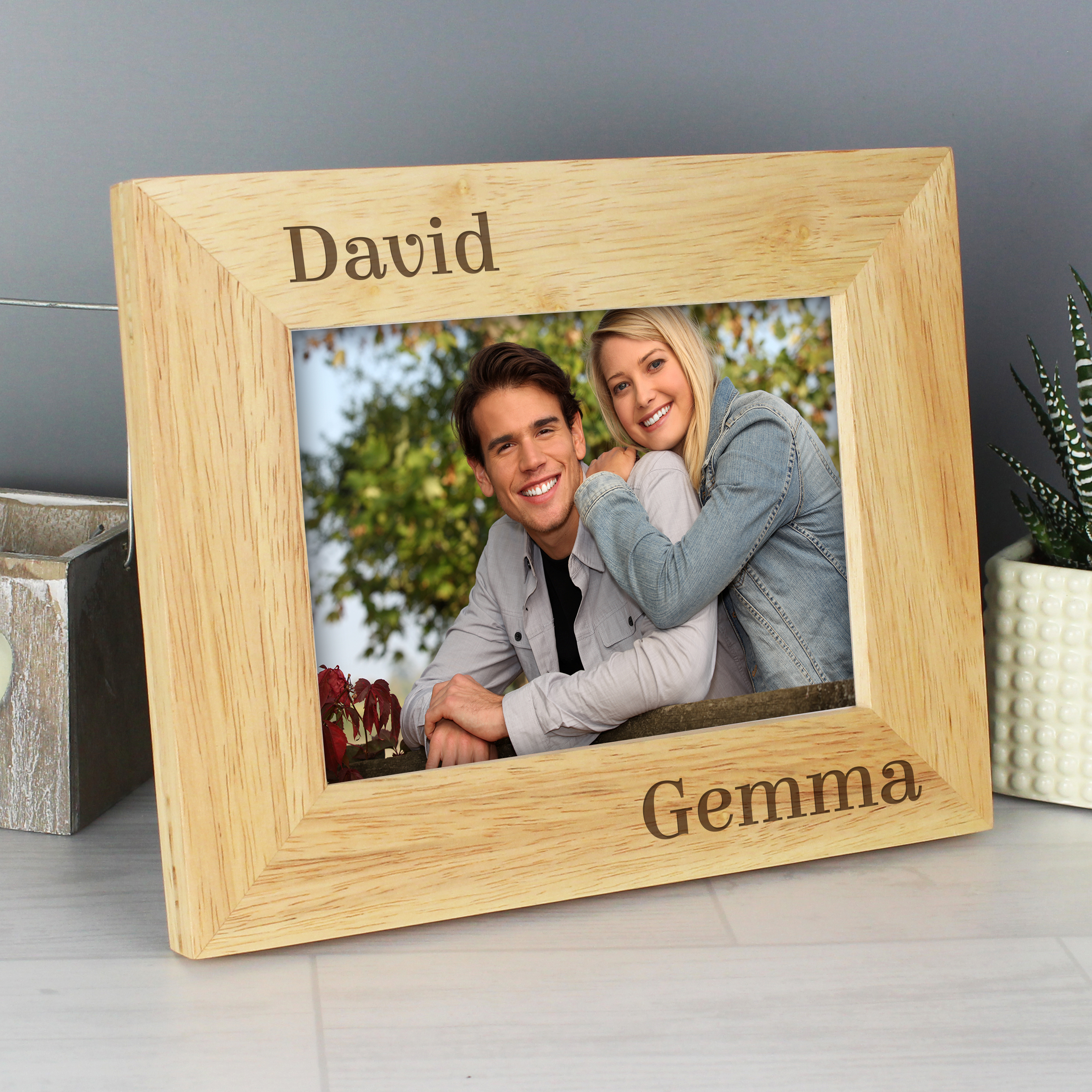 Personalised Couples Oak Finish Photo Frame