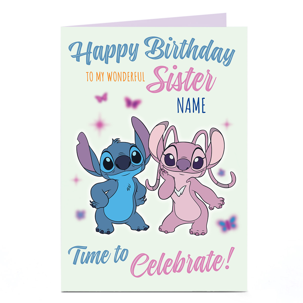 Personalised Stitch And Angel Birthday Card - Wonderful Sister