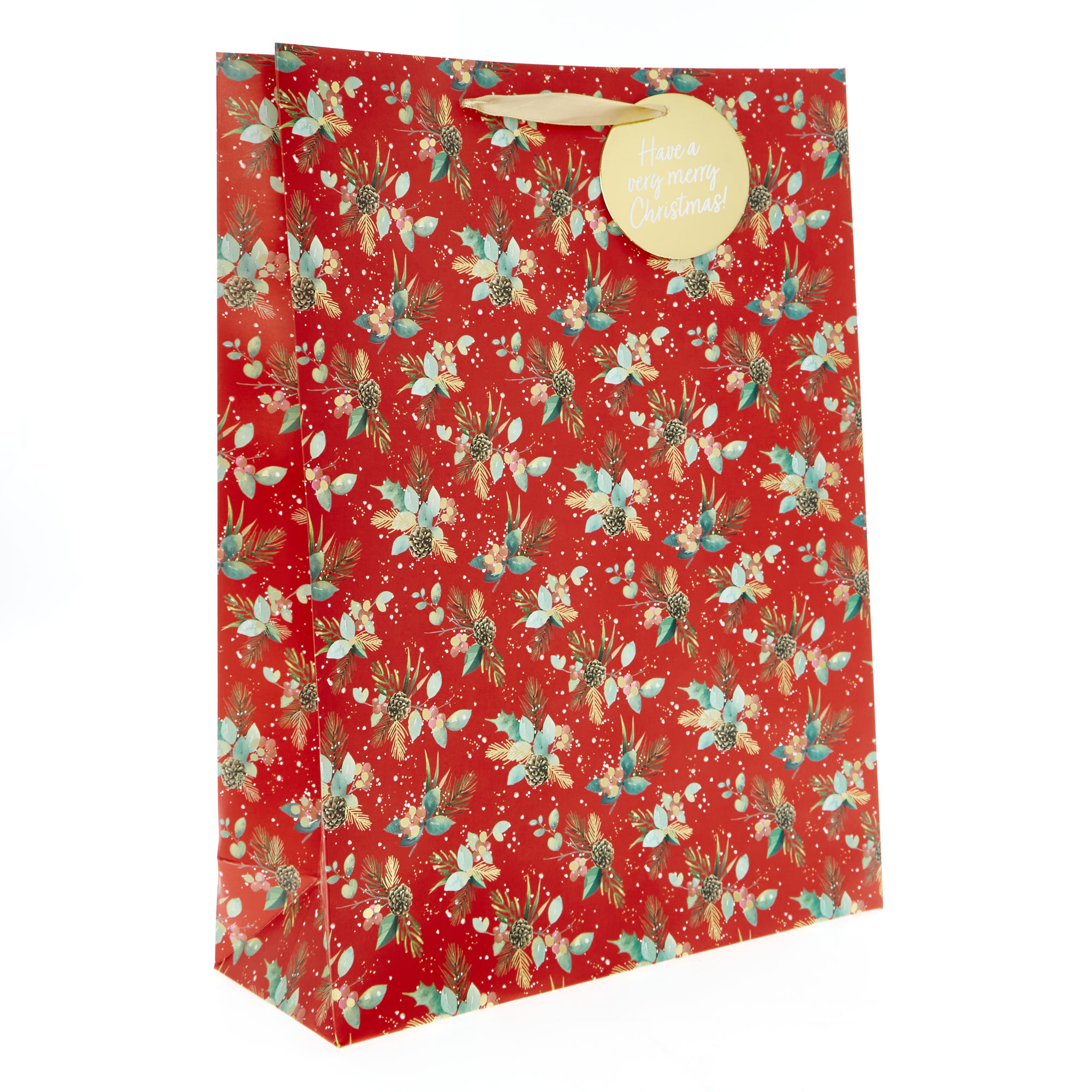 Buy Extra-Large Portrait Red Pinecones Christmas Gift Bag for GBP 0.42