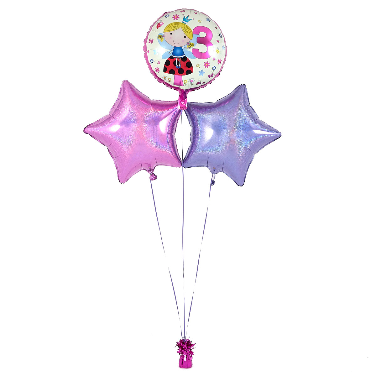 3rd Birthday Fairy Pink Balloon Bouquet - DELIVERED INFLATED!