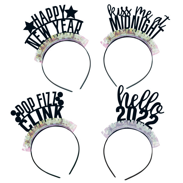 Assorted New Year's Eve 'Hello 2022' Headbands - Pack of 4