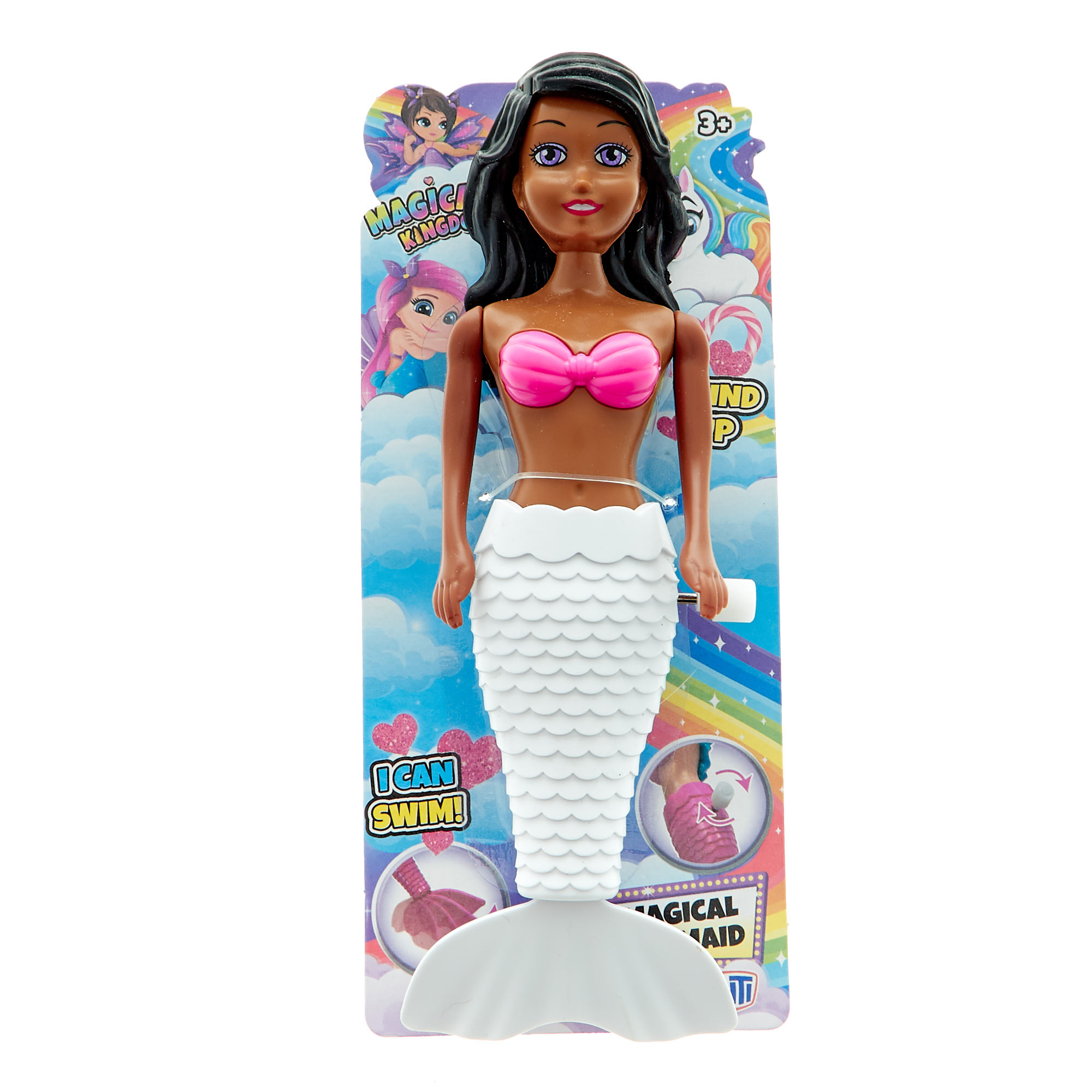 Magical Mermaid Wind Up Toy - White Tail & Black Hair