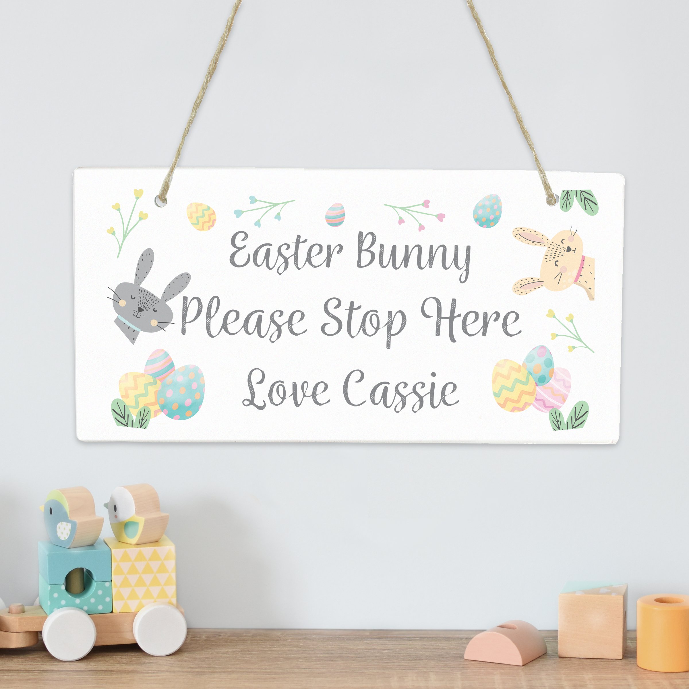 Personalised Easter Bunny Stop Here Wooden Sign