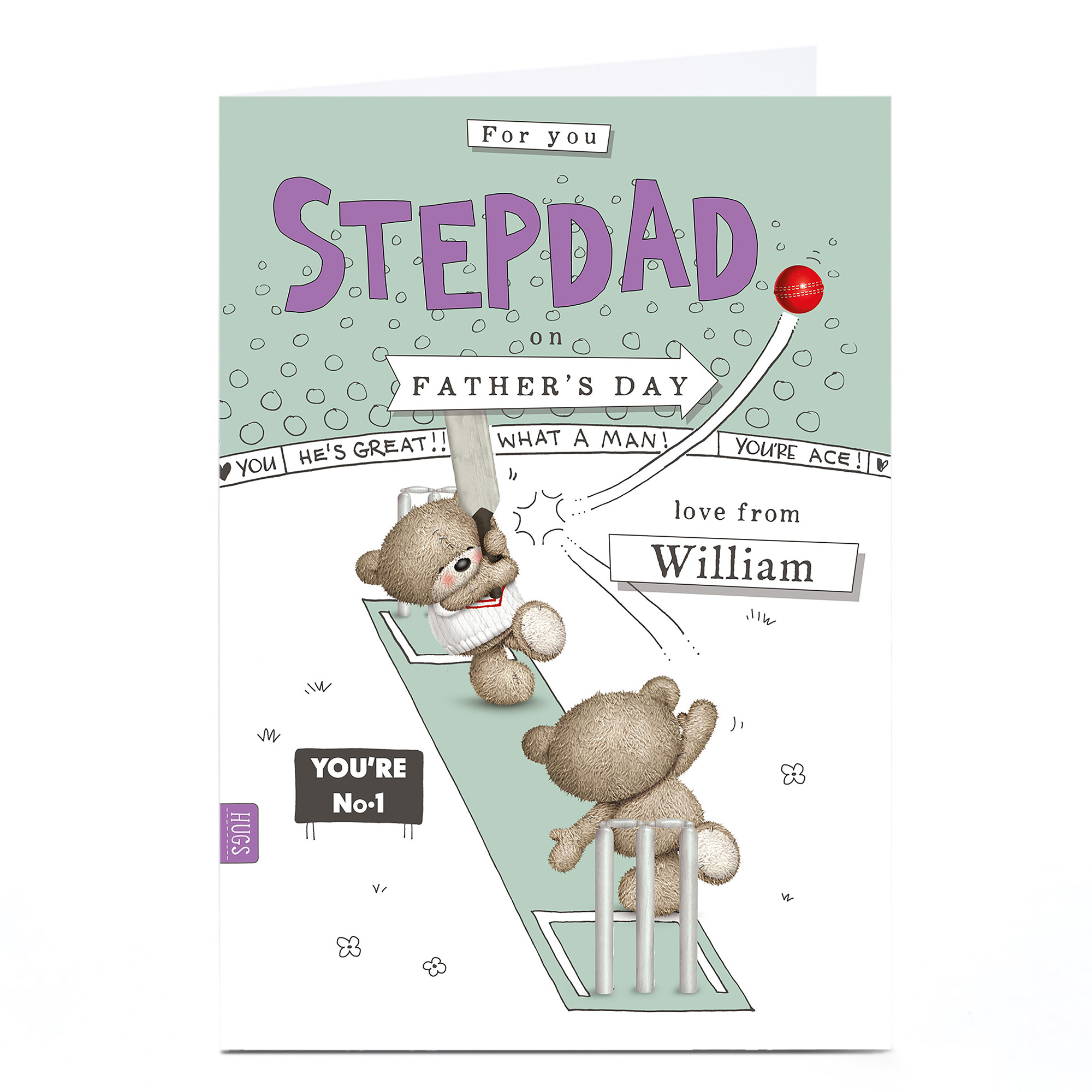 Hugs Personalised Father's Day Card - Cricket Bears Stepdad