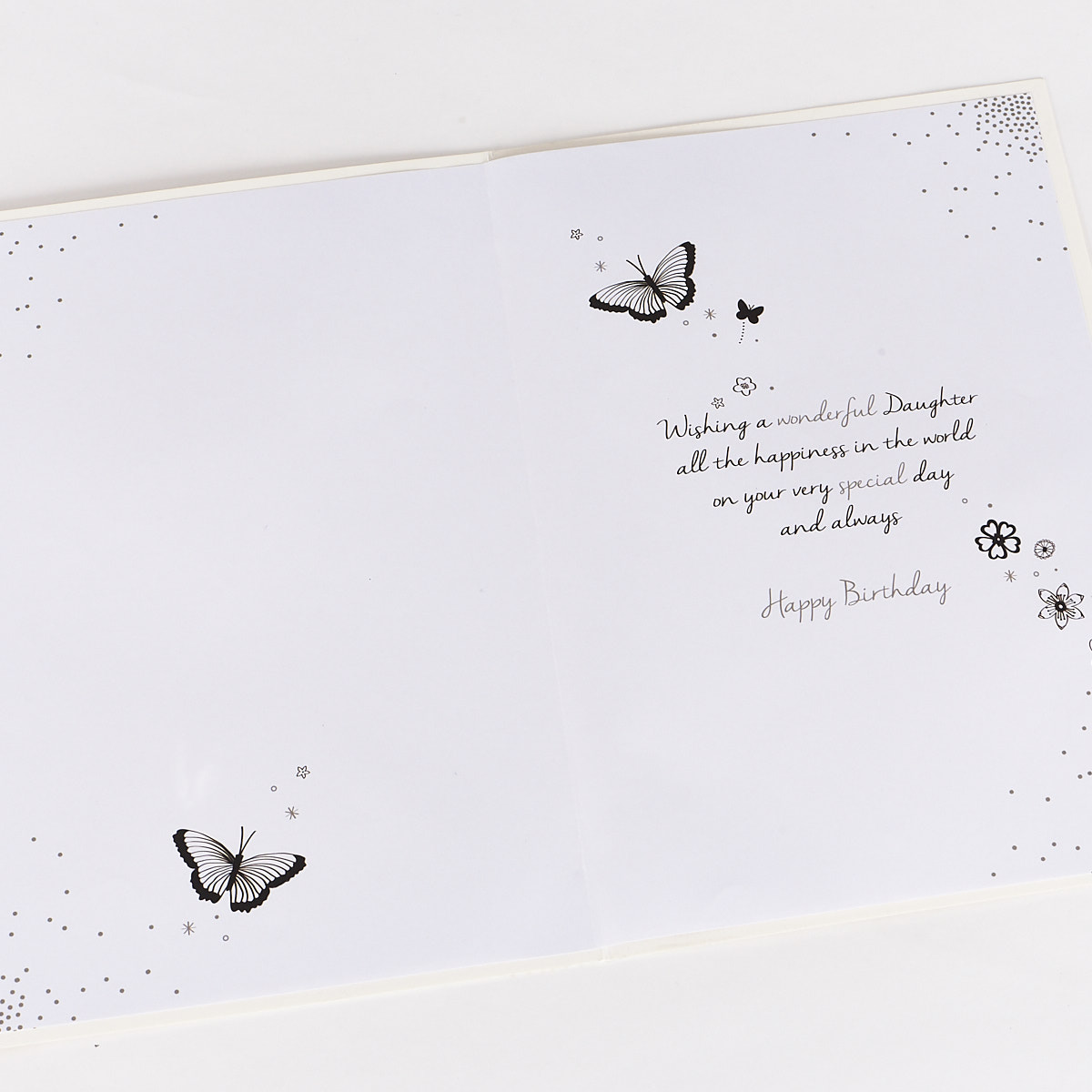 Birthday Card - Daughter, Black & Gold Butterflies