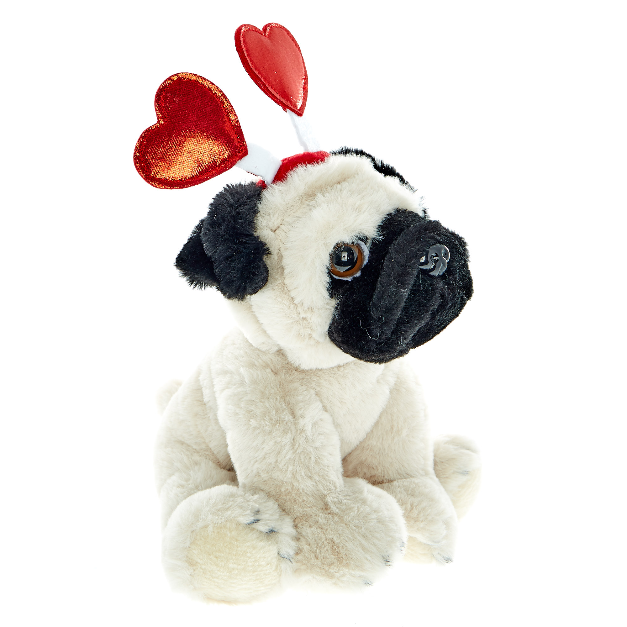 Pug Soft Toy With Heart Headband 