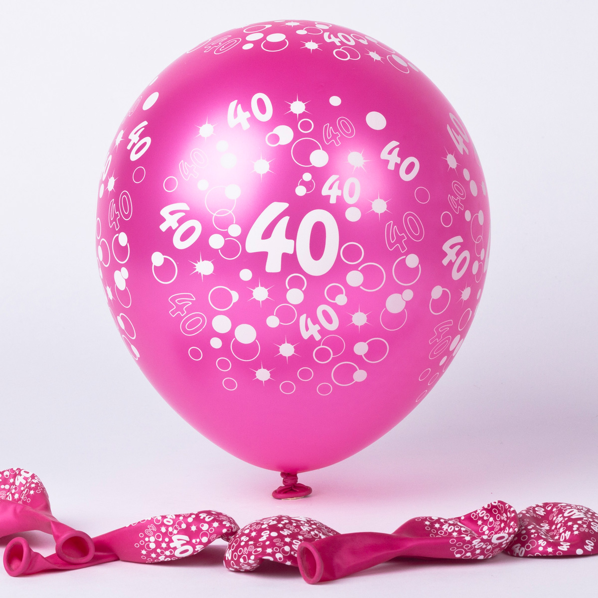 Metallic Pink Circles 40th Birthday Helium Latex Balloons - Pack Of 6