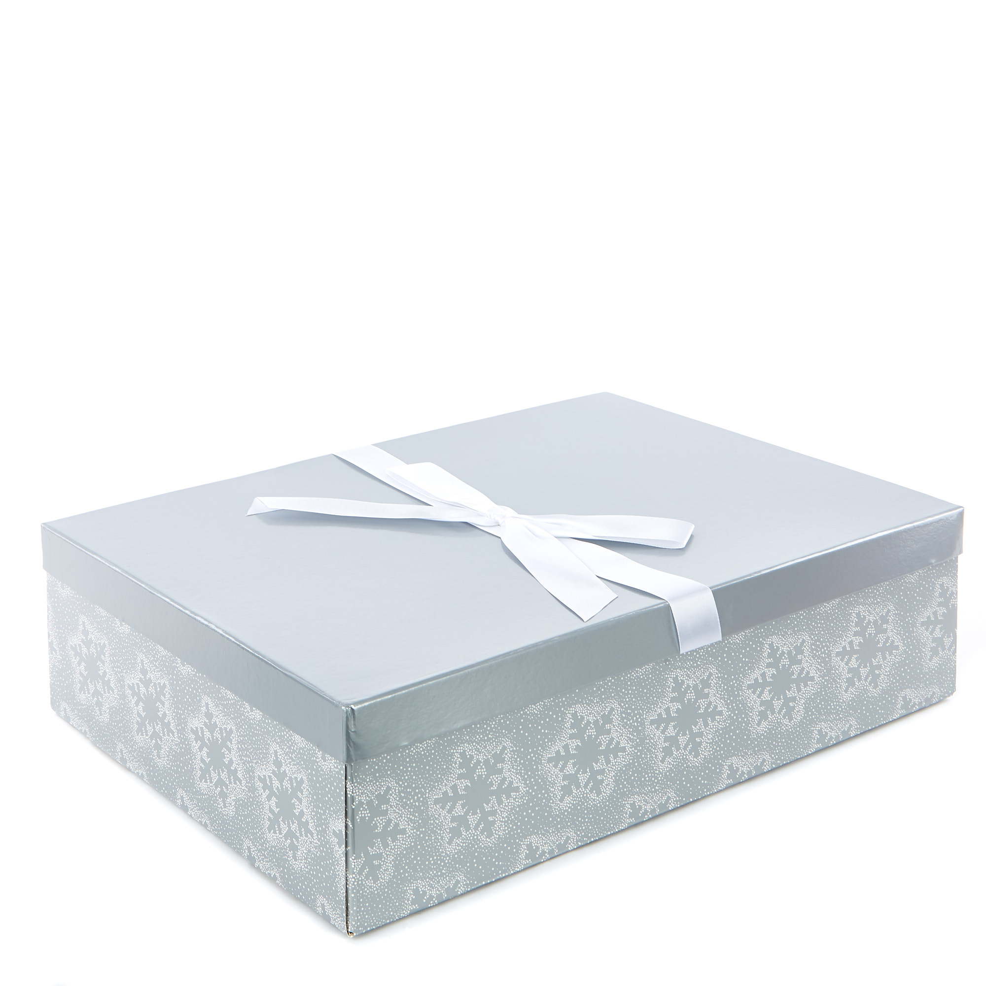 Large Christmas Flat-Pack Gift Box - Silver Snowflakes