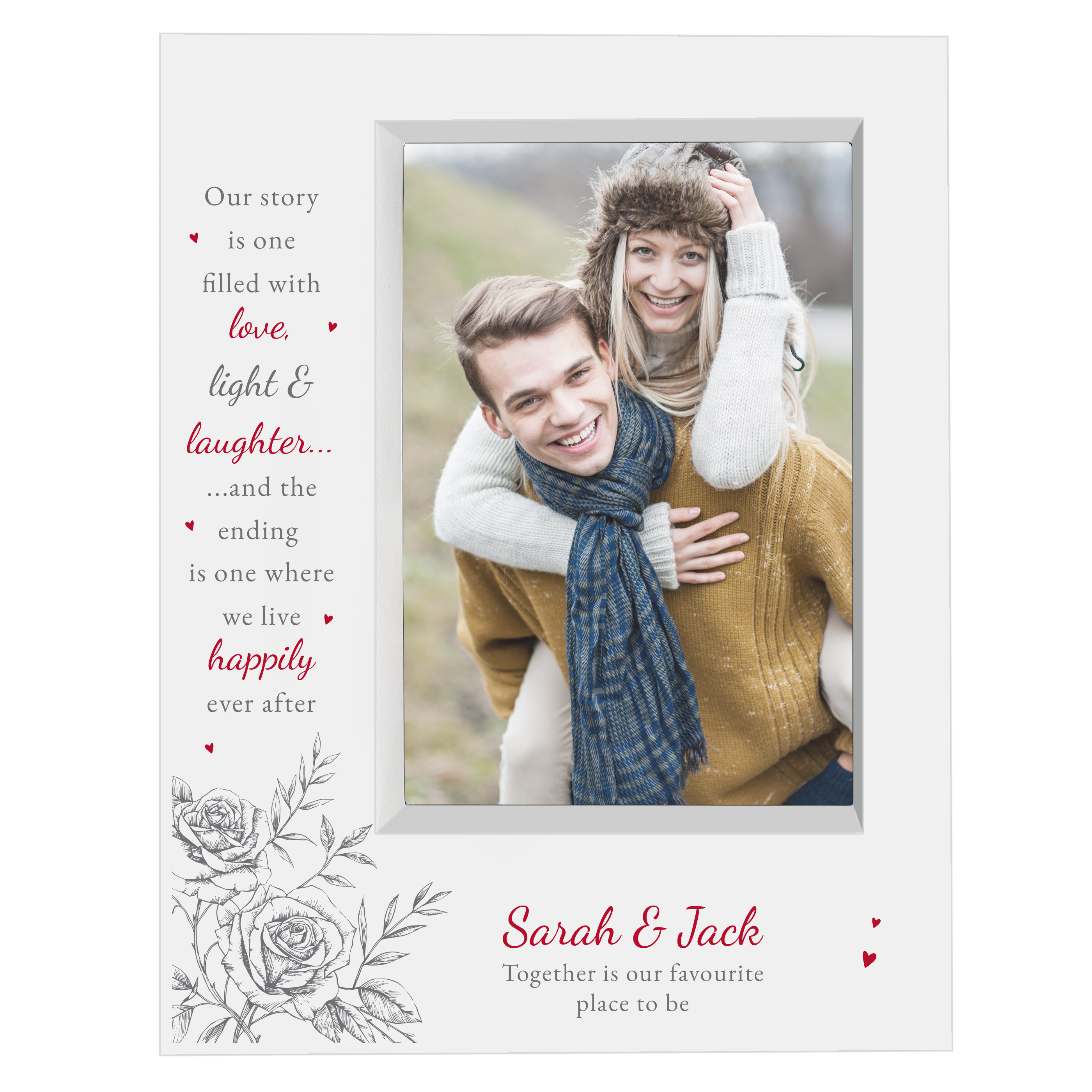 Personalised Roses & Hearts 5x7 Box Photo Frame
