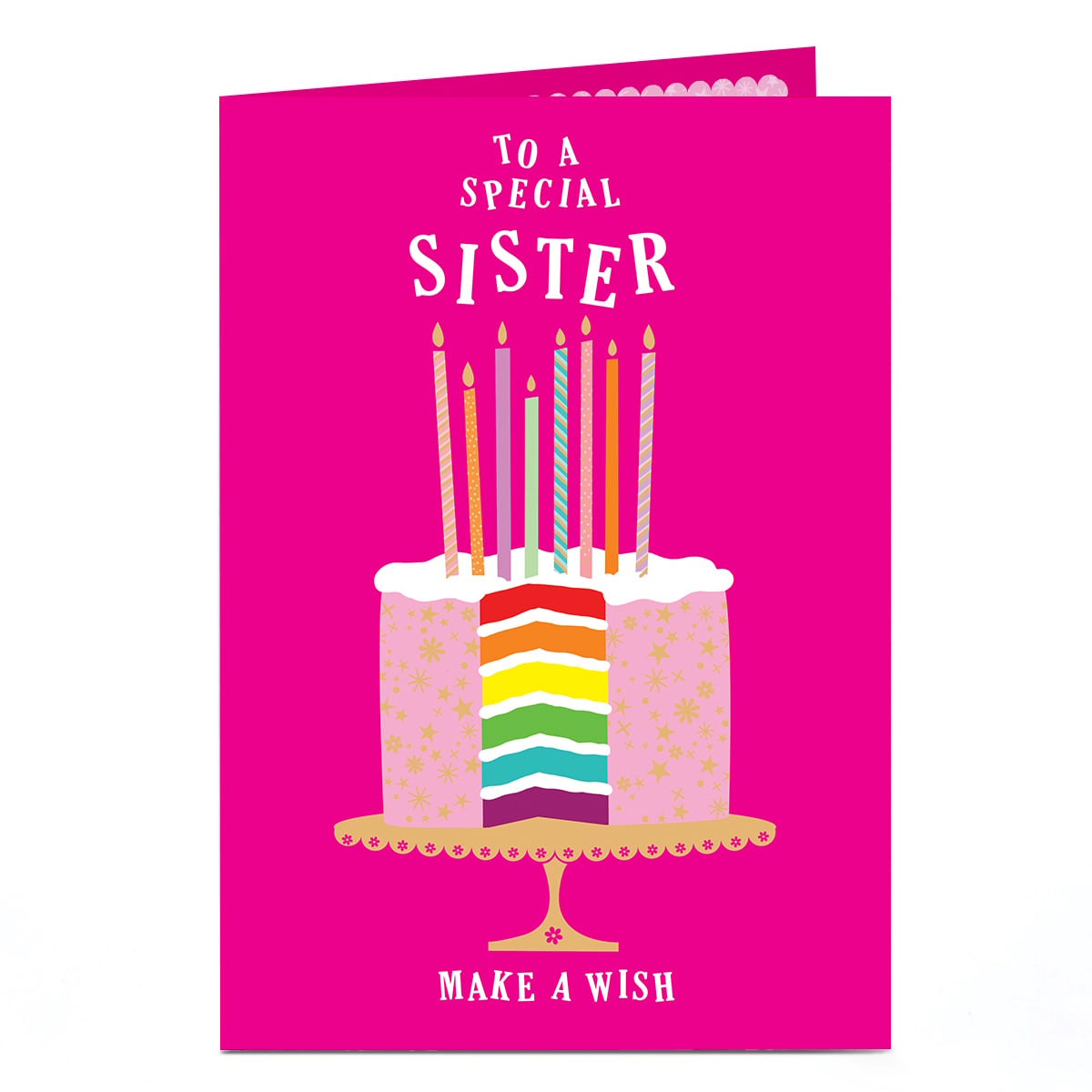 Birthday Card - Make a Wish Rainbow Cake, Sister