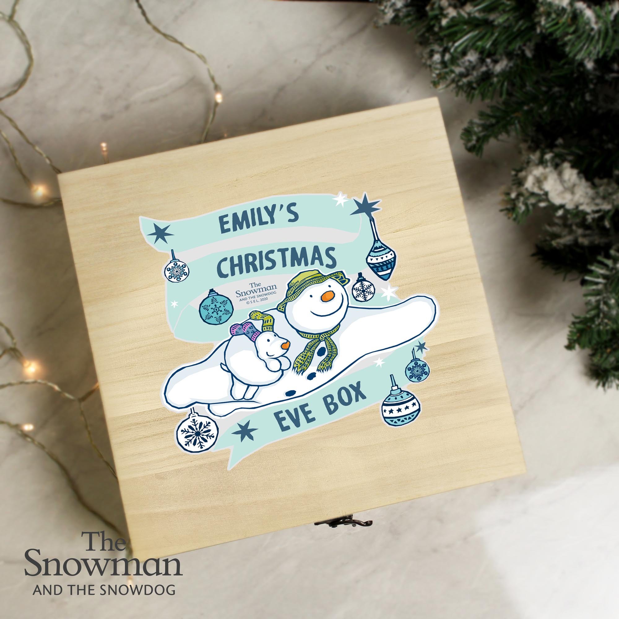 Personalised The Snowman & the Snowdog Large Wooden Christmas Eve Box