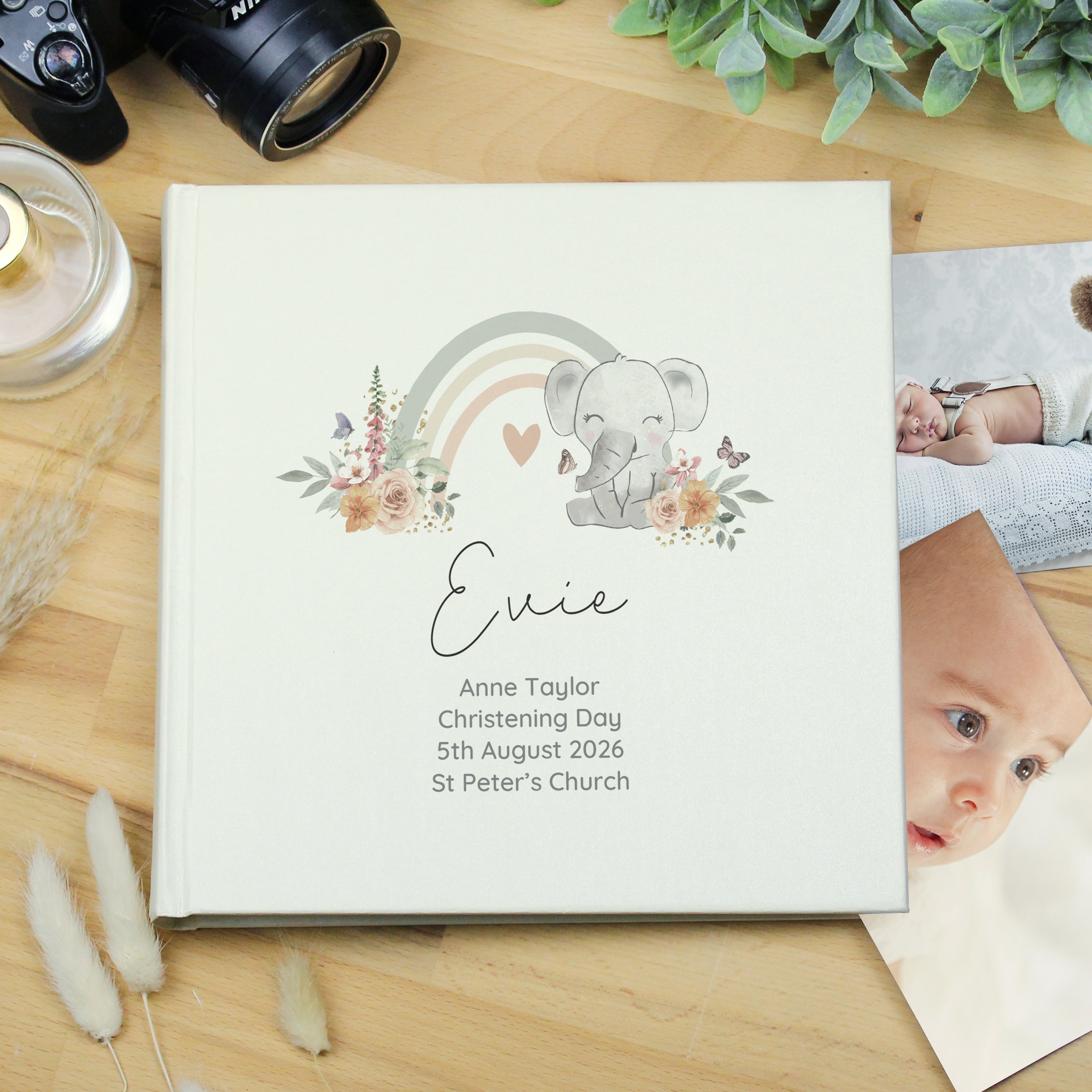 Personalised Floral Elephant Square Photo Album