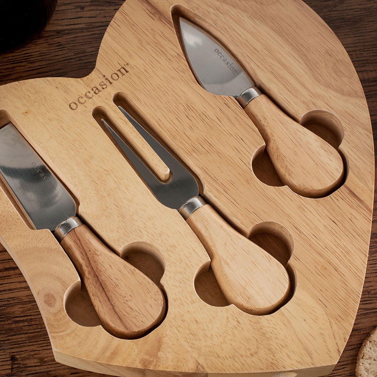 Personalised Engraved Heart Shaped Wooden Cheeseboard Set - Couples