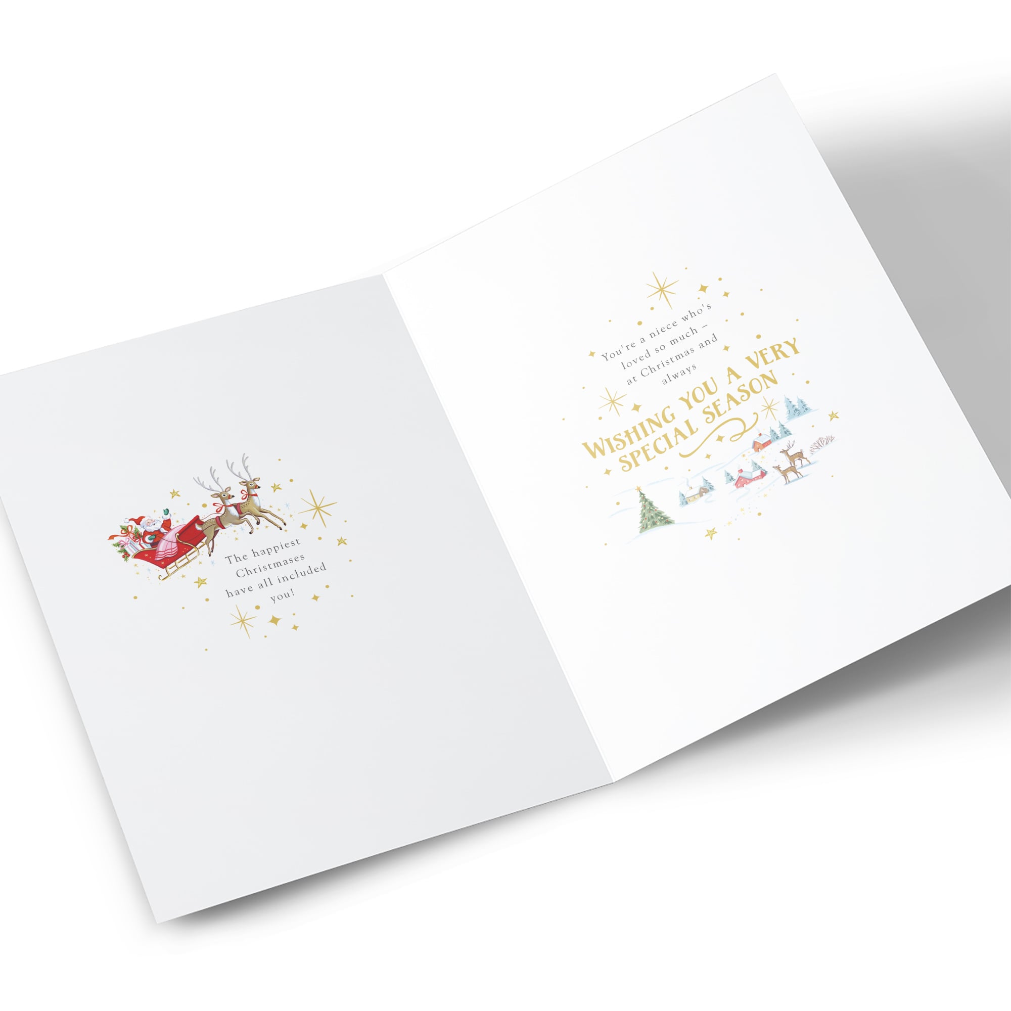 Christmas Card - Santa's Sleigh Over Snowy Town, Niece