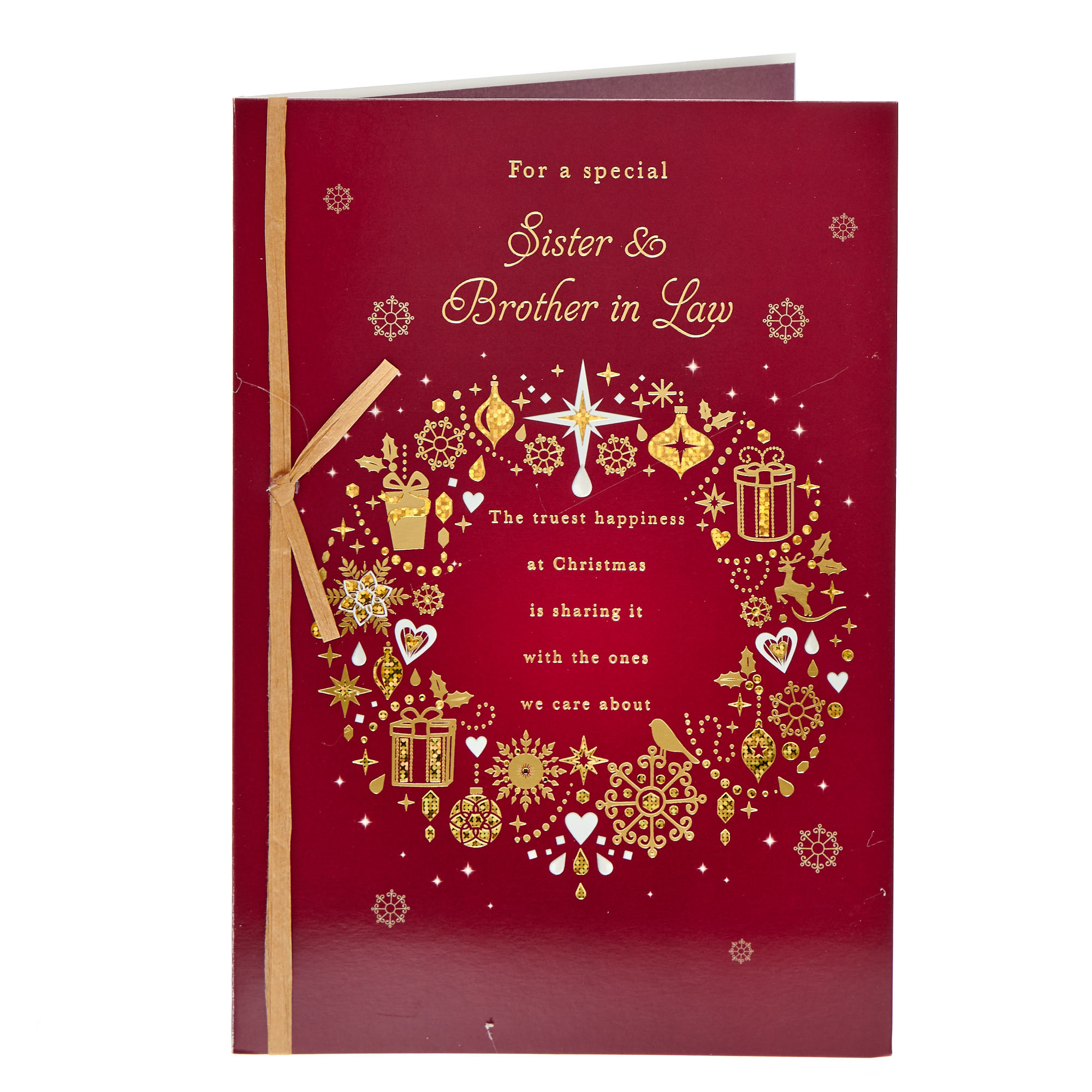 Sister & Brother In Law Red Wreath Christmas Card