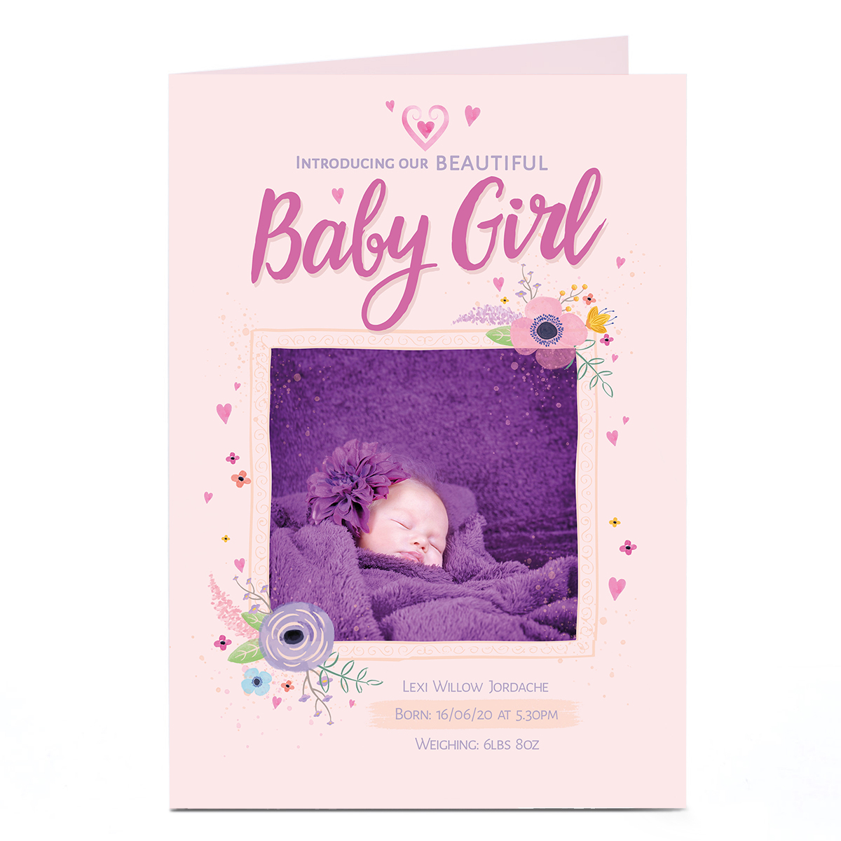 Photo New Baby Announcement Card - Beautiful Girl
