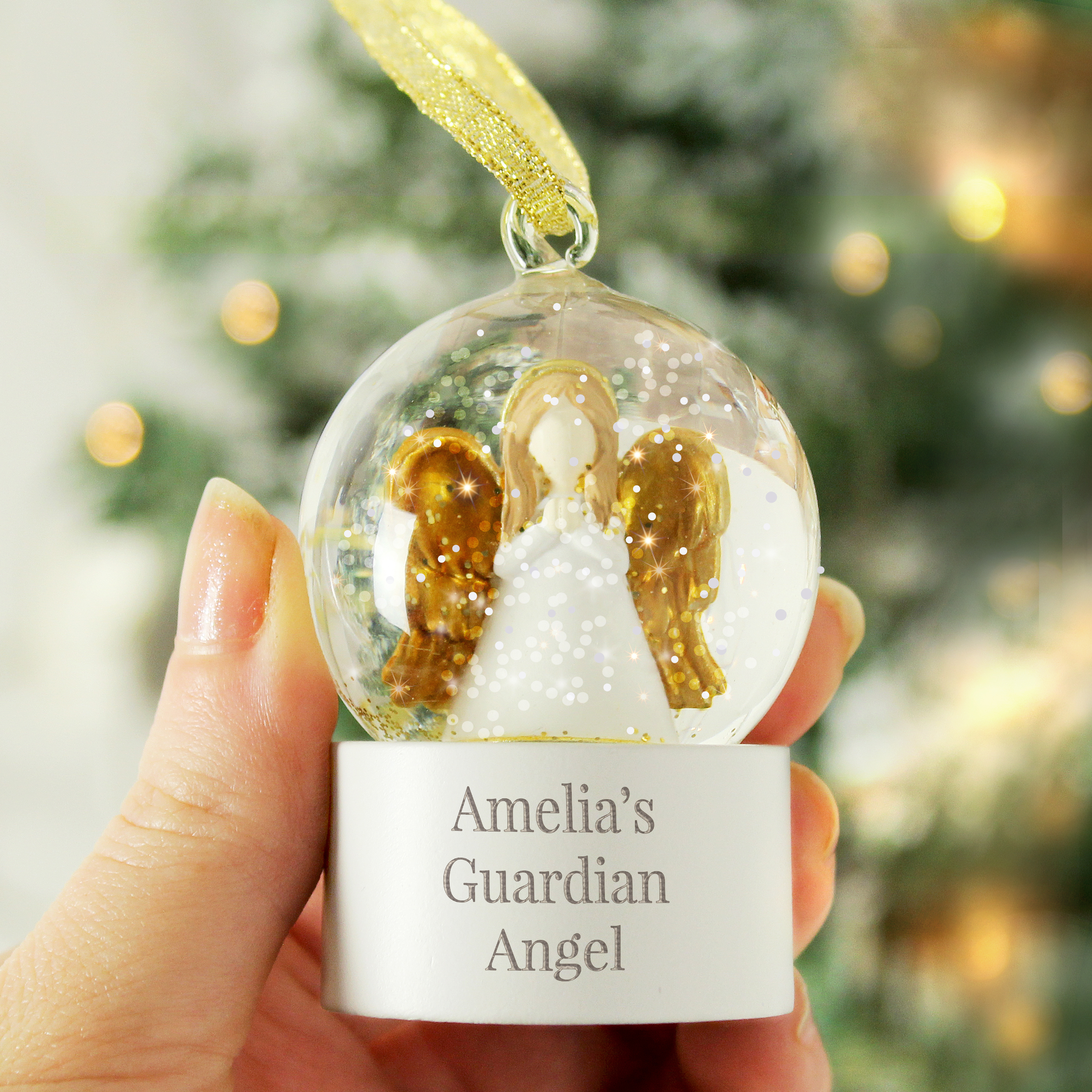 Personalised Angel Glitter Snow Globe Tree Decoration