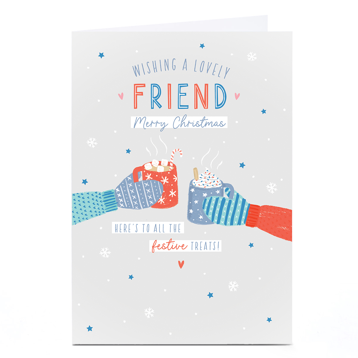 Personalised Christmas Card - Gloved Hands with Hot Drinks, Friend