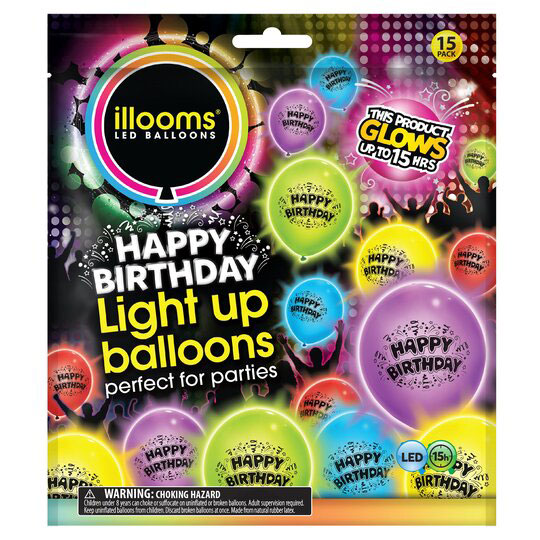 Latex Illooms Happy Birthday Light-Up Balloons - Pack of 15