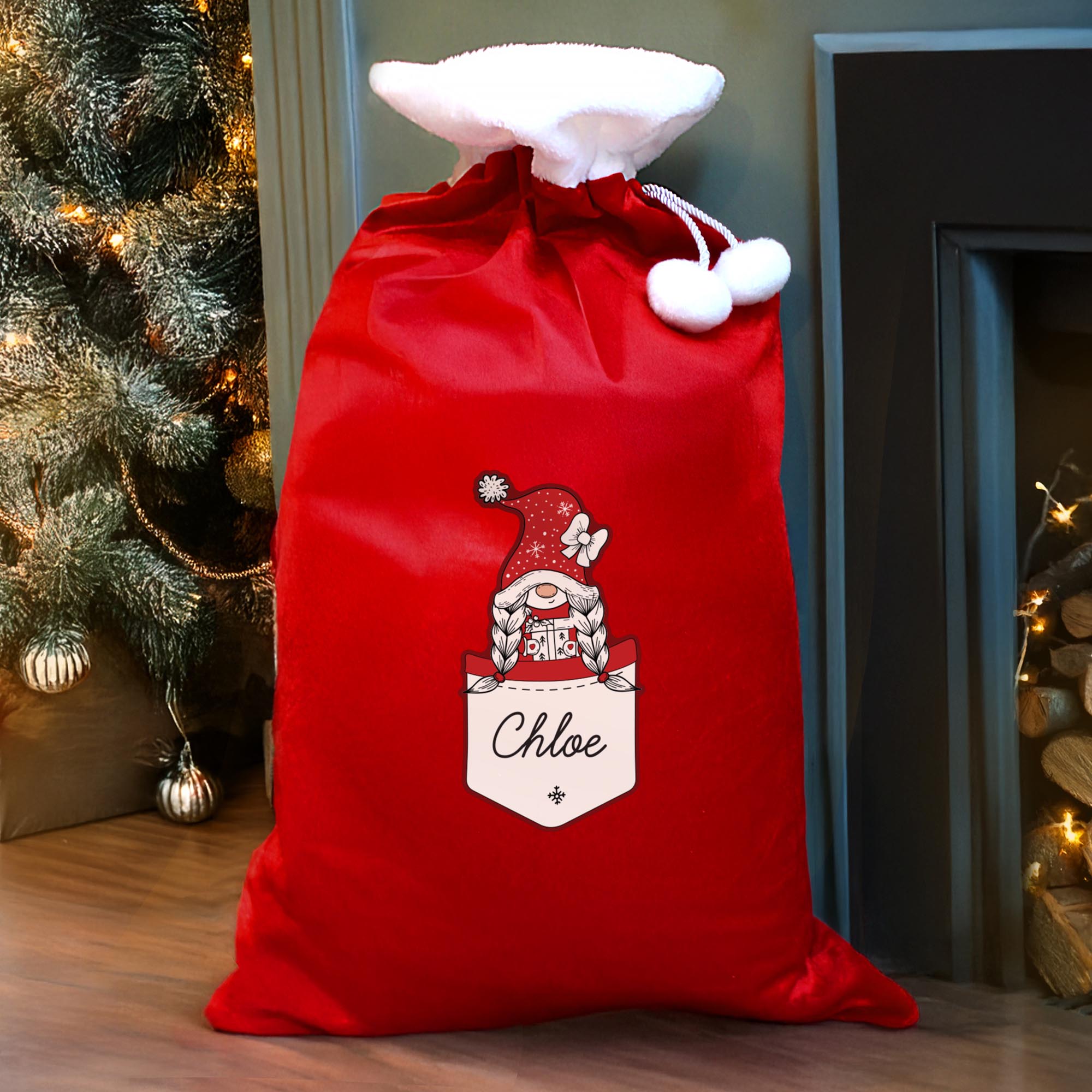 Personalised Gonk Family Red Christmas Sack - Girl