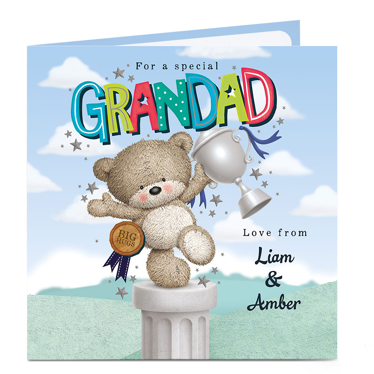 Personalised Hugs Bear Card - Grandad, Trophy
