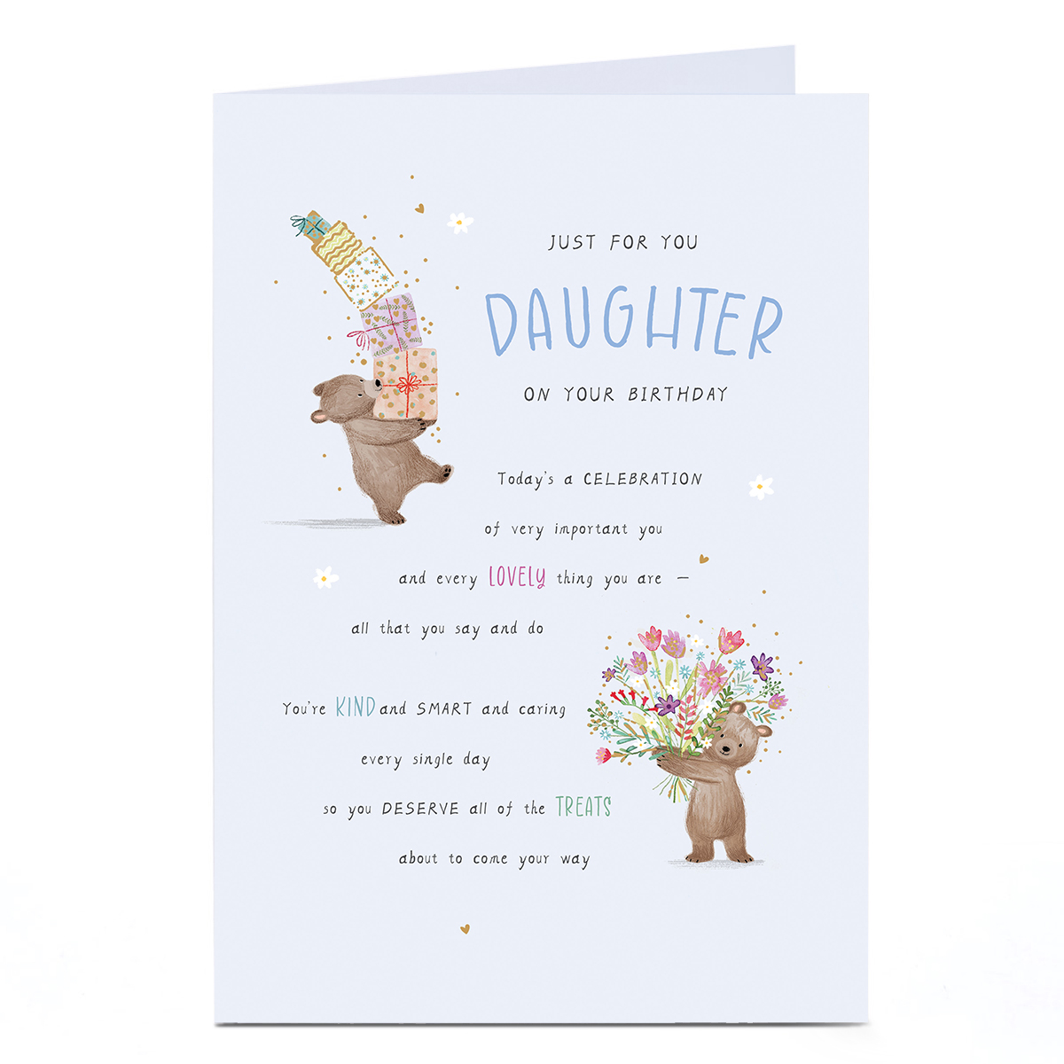 Birthday Card - Every Lovely Thing Poem Bears with Presents, Daughter